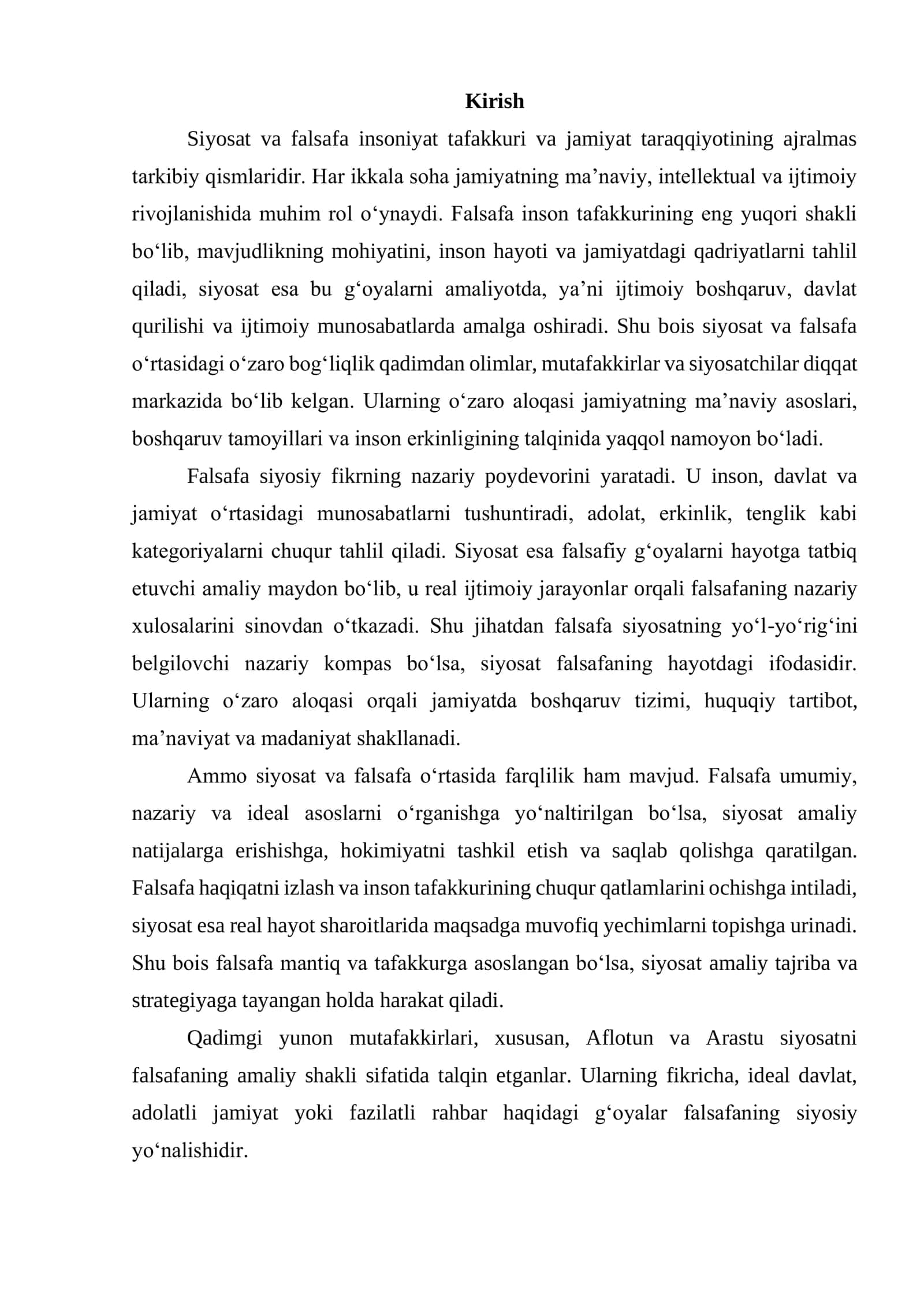 SIYOSAT VA FALSAFA TABIATINI O‘RGANISHDA BOG‘LIQLIK HAMDA FARQLILIK XUSUSIYATLARI 2