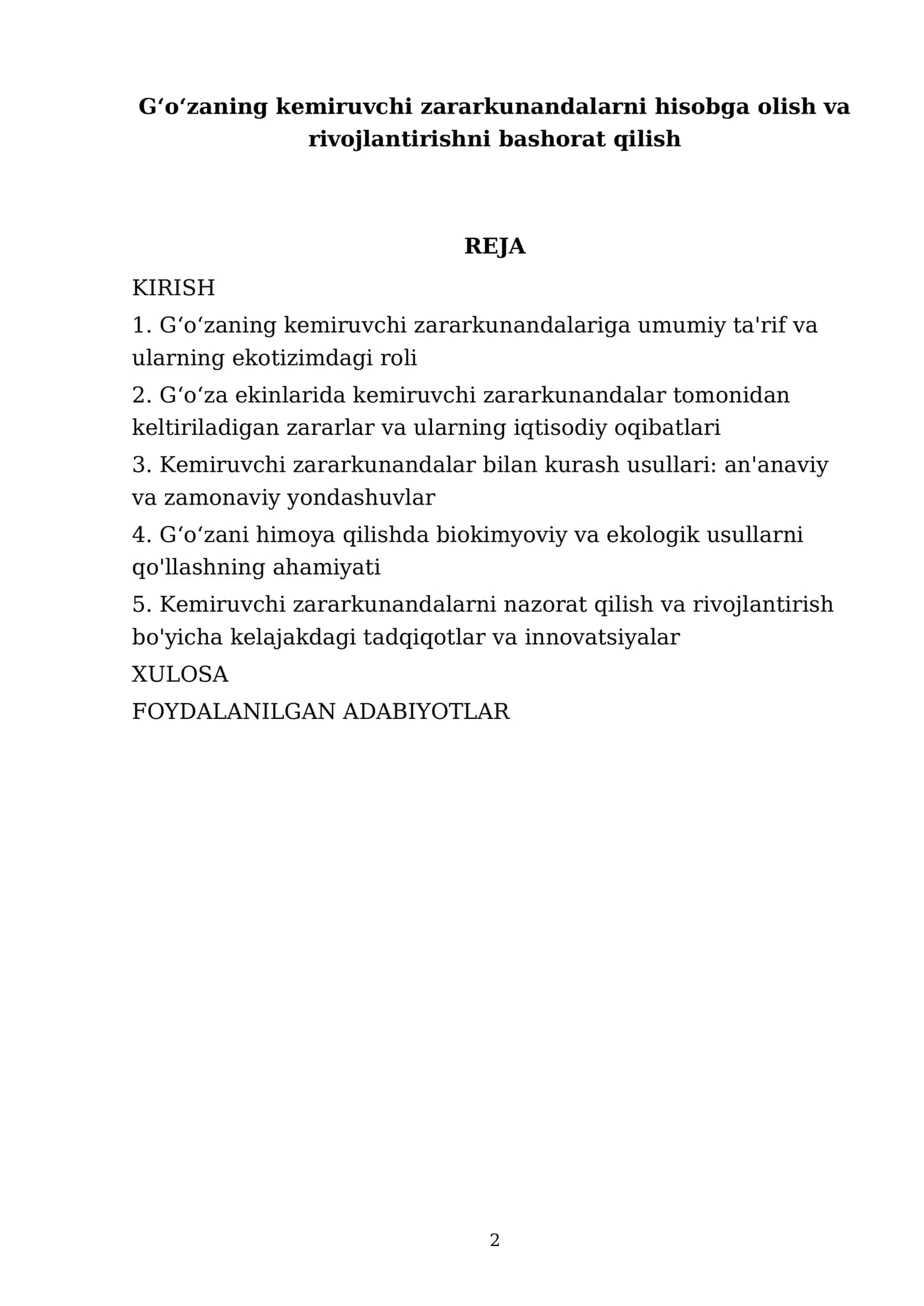 Gʻoʻzaning kemiruvchi zararkunandalarni hisobga olish va rivojlantirishni bashorat qilish bo'yicha Mustaqil ishi 2