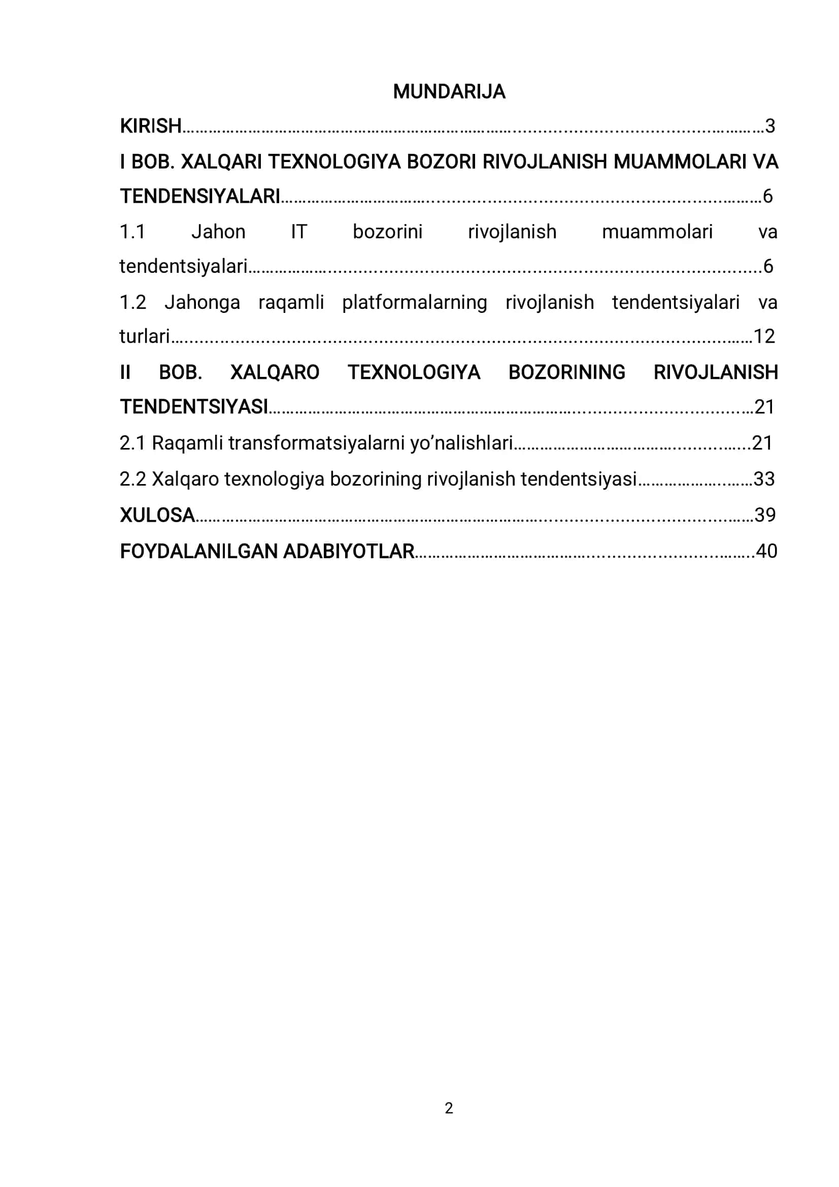 Xalqaro texnologiya bozorining rivojlanish tendensiyasi 2