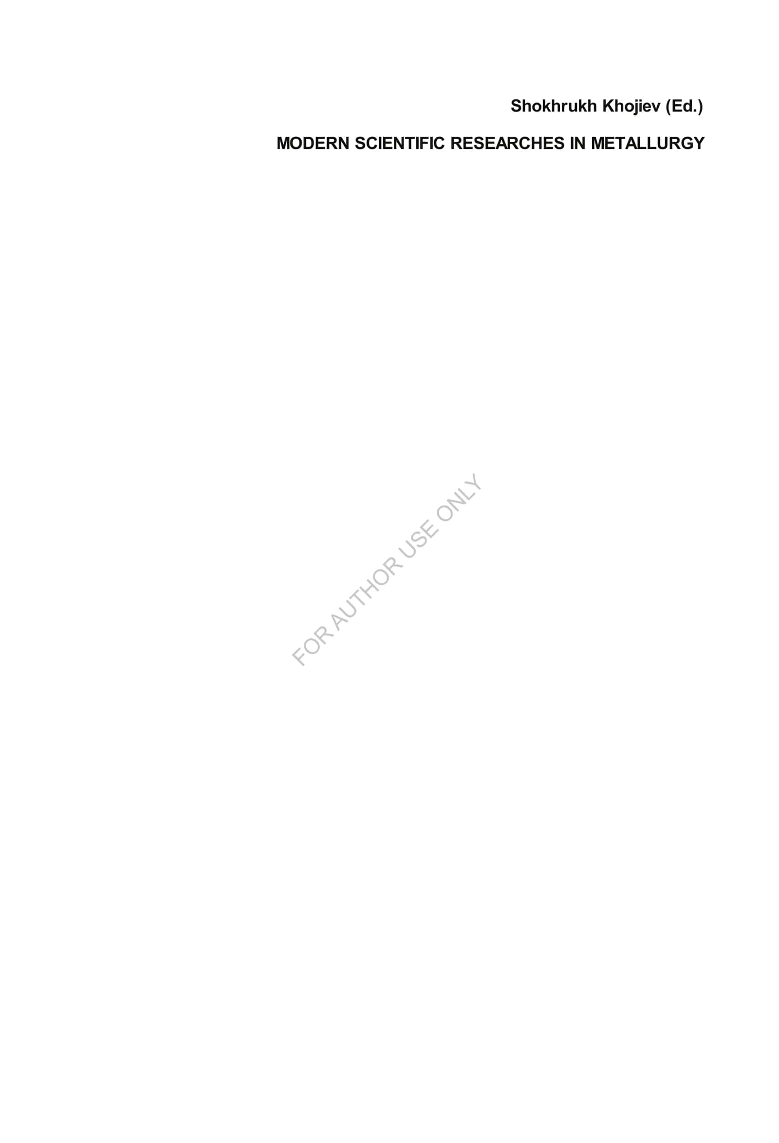 MODERN SCIENTIFIC RESEARCHES IN METALLURGY:  FROM THEORY TO PRACTICE 2