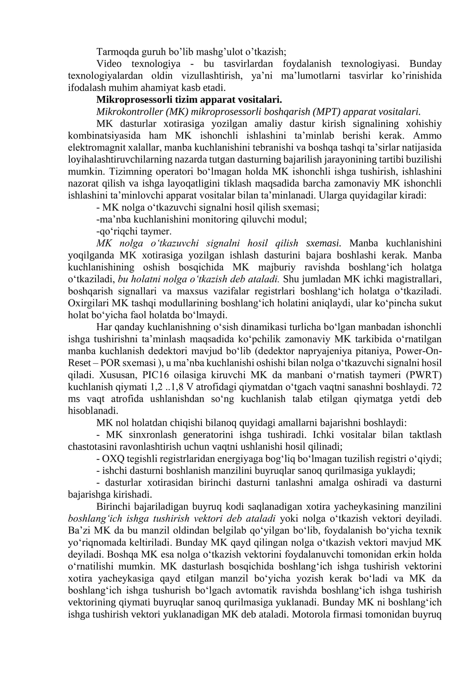 Mikroprosessorli boshqarish tizimini loyixalash bosqichlari 2