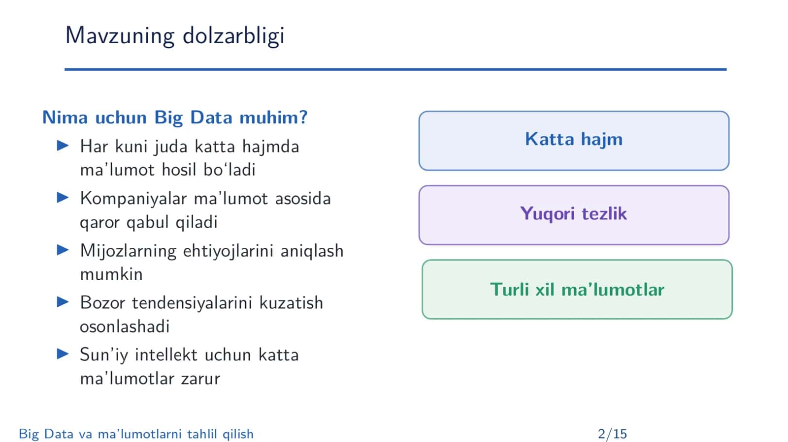Big Data va ma’lumotlarni tahlil qilish 2