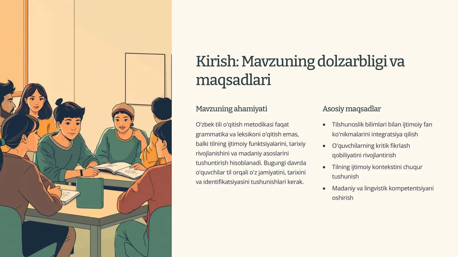 O'zbek tili o'qitish metodikasi Tilshunoslik va Ijtimoiy fanlar uyg'unligi 2