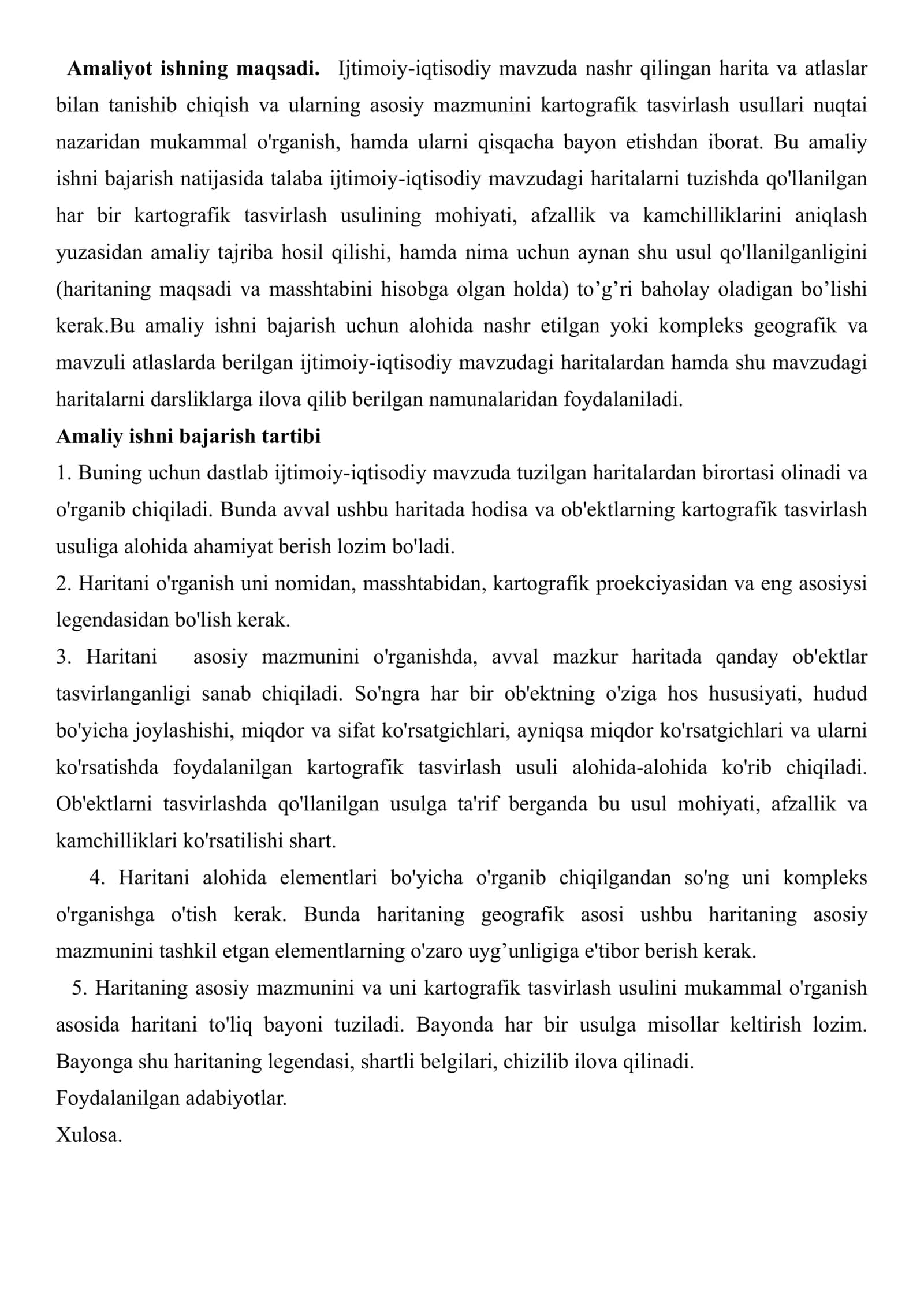 IJTIMOIY - IQTISODIY MAVZUDAGI TUZILGAN XARITA VA ATLASLAR BILAN TANISHISH, HAMDA ULARNI ASOSIY MAZMUNINI KARTOGRAFIK TASVIRLASH USULLARI NUQTAIY NAZARIDAN  O‘RGANISH. 2