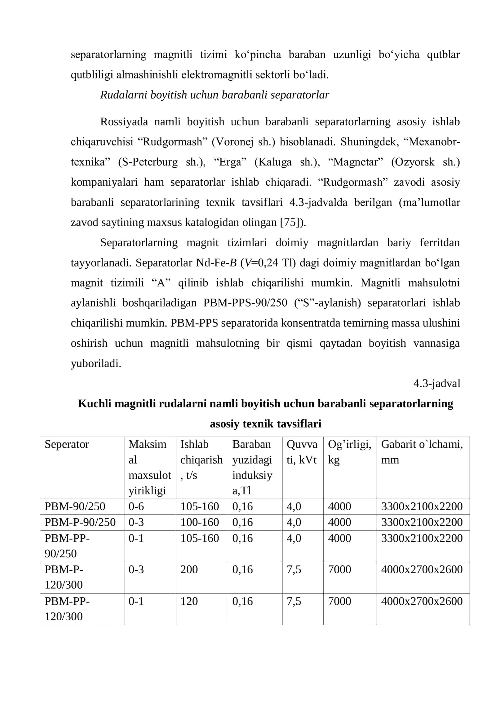Kuchli magnit xossasiga ega rudalarni ho‘l usulda kuchsiz  magnit saralagichlarda boyitish 2