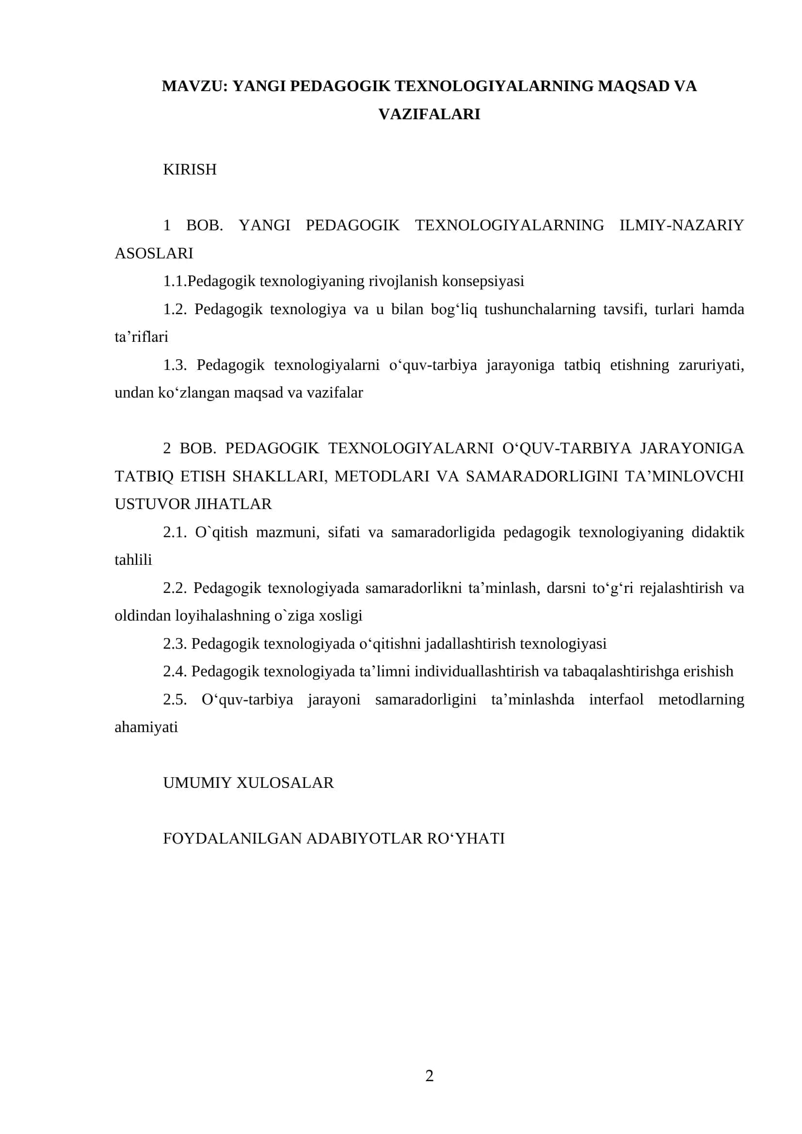 YANGI PEDAGOGIK TEXNOLOGIYALARNING MAQSAD VA VAZIFALARI 2