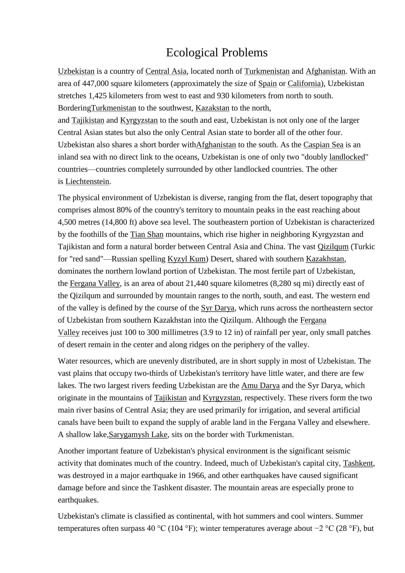 Ecological Problems in Uzbekistan 2