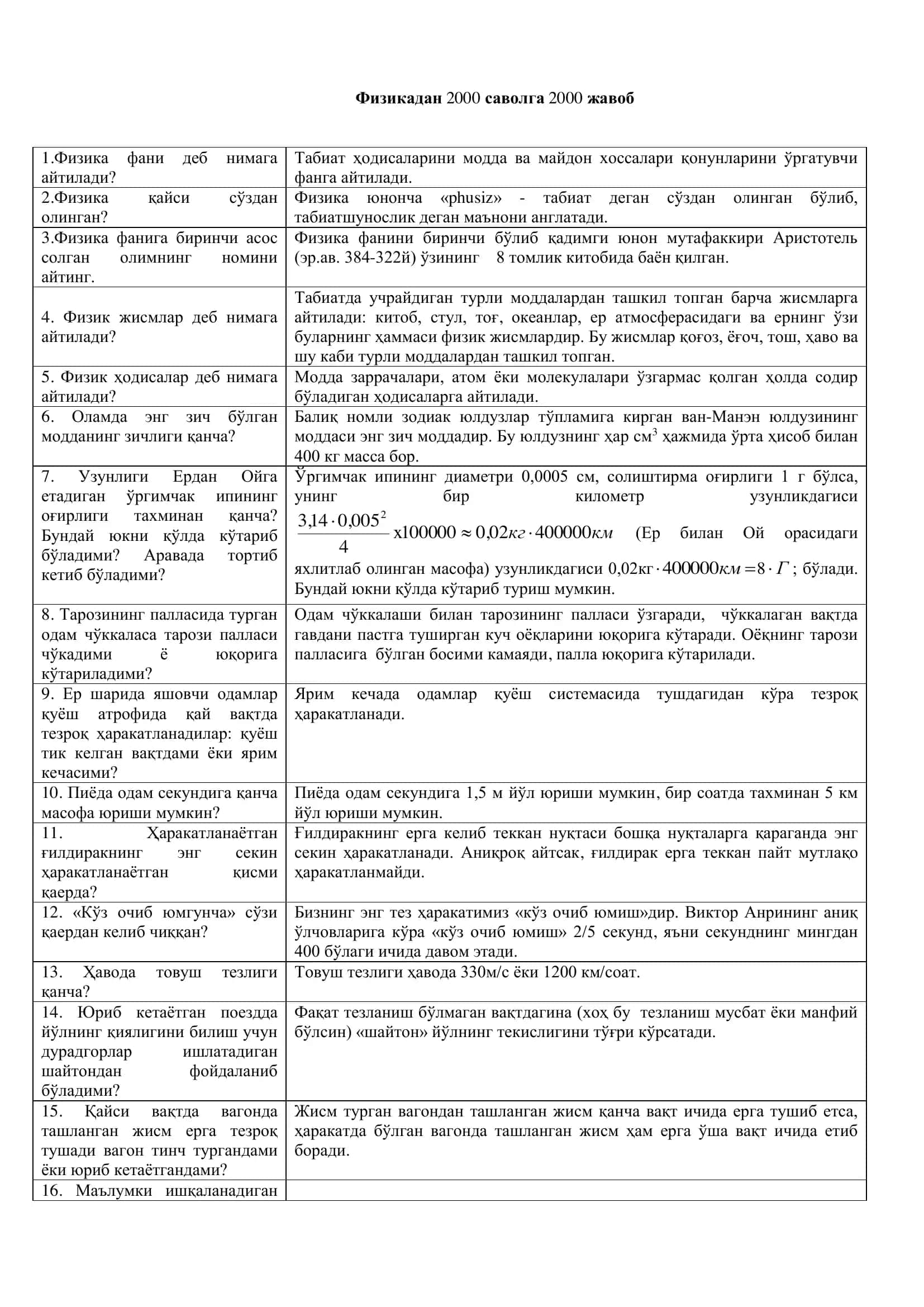 Физикадан 2000 саволга 2000 жавоб 2