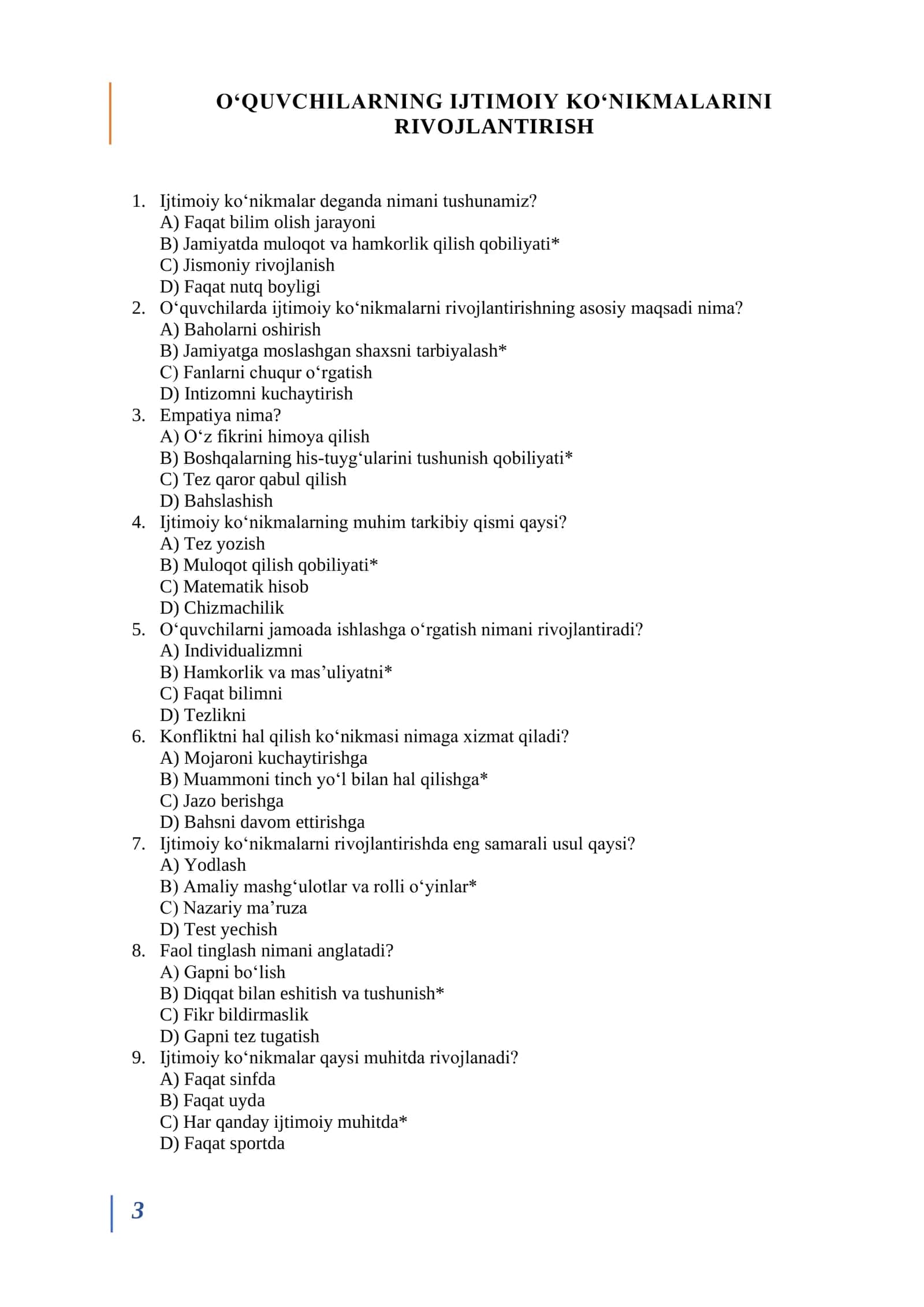 Maslahatchi lavozimiga ishga kirish uchun testlar 2