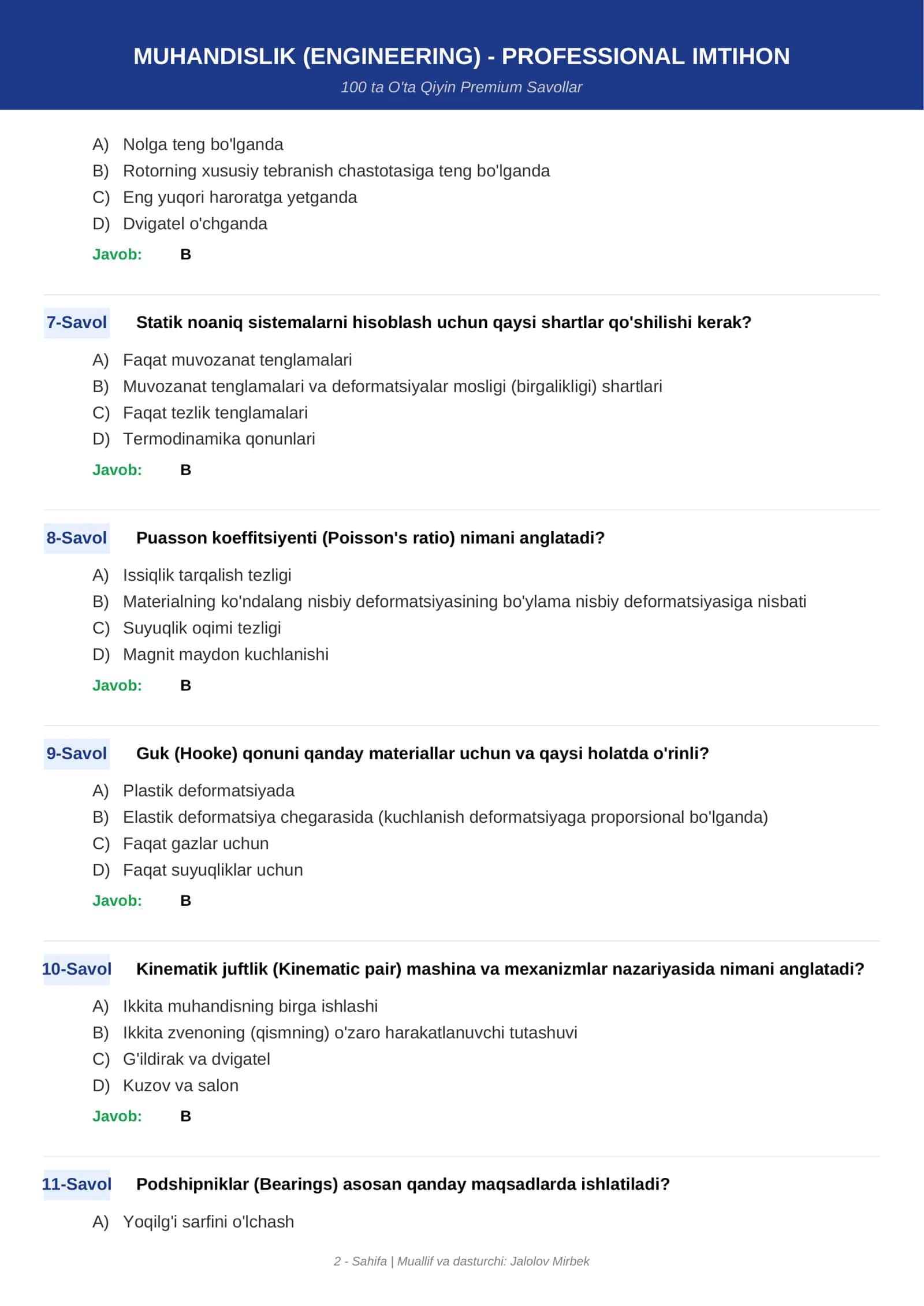 MUHANDISLIK (ENGINEERING) - PROFESSIONAL IMTIHON 2