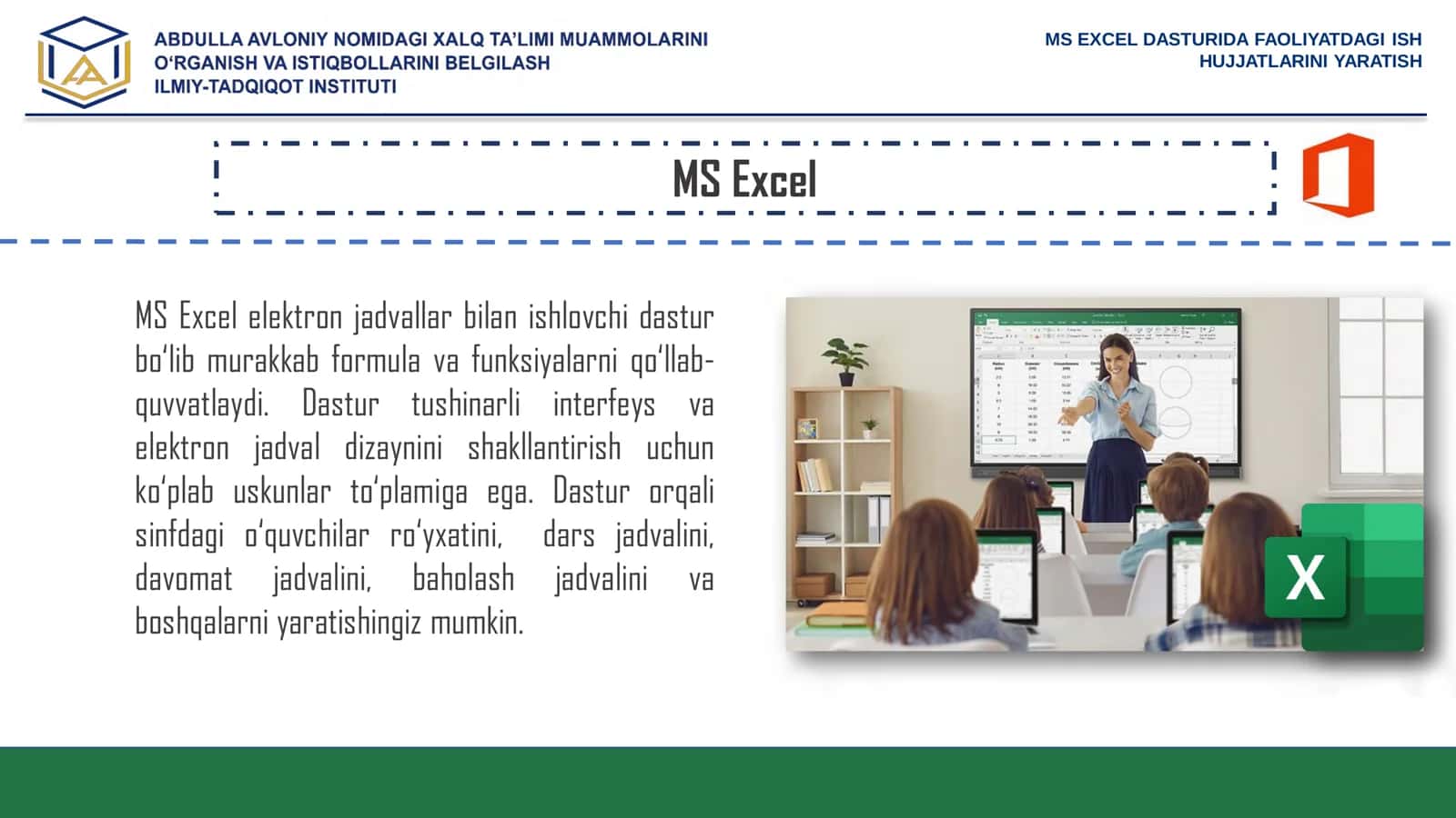 MS EXCEL DASTURIDA FAOLIYATDAGI ISH HUJJATLARINI YARATISH 2