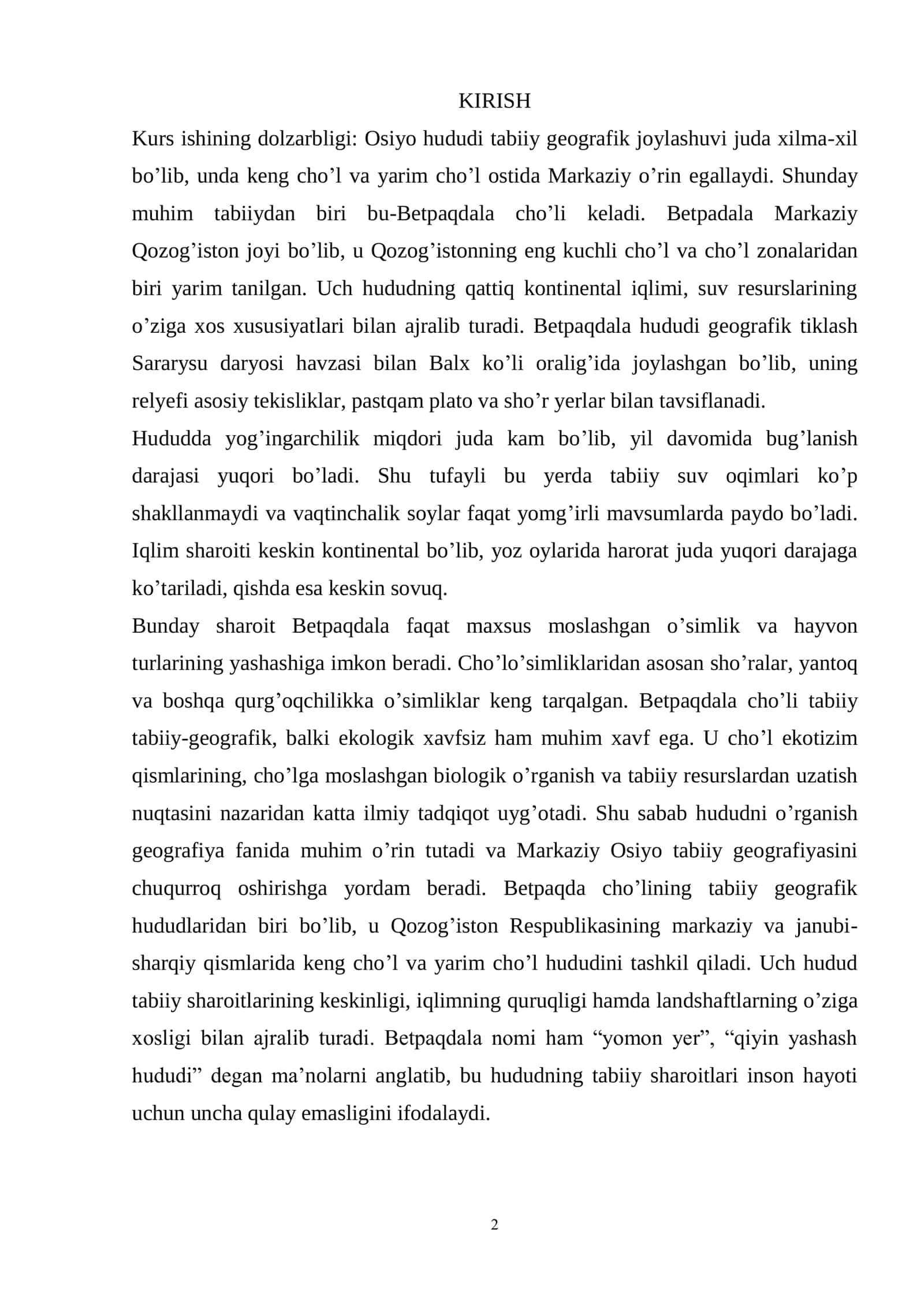 BOB. BETPAQDALA CHO’LINING TABIIY RESURSLARI VA EKOLOGIK XUSUSIYATLARI 2