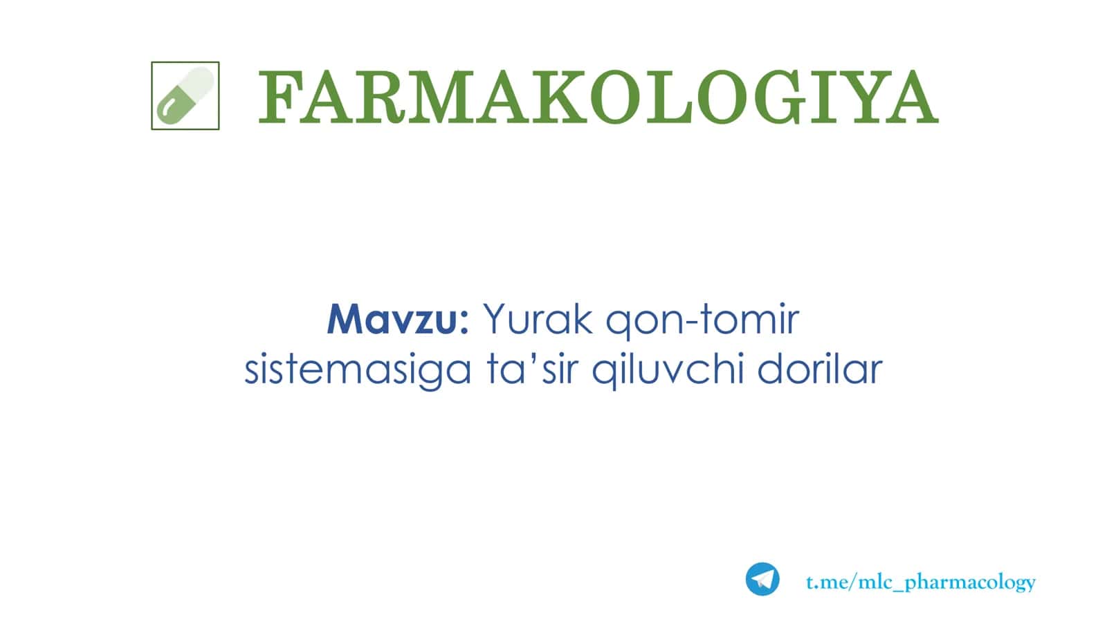 FARMAKOLOGIYA Yurak qon-tomir sistemasi dorilari 2