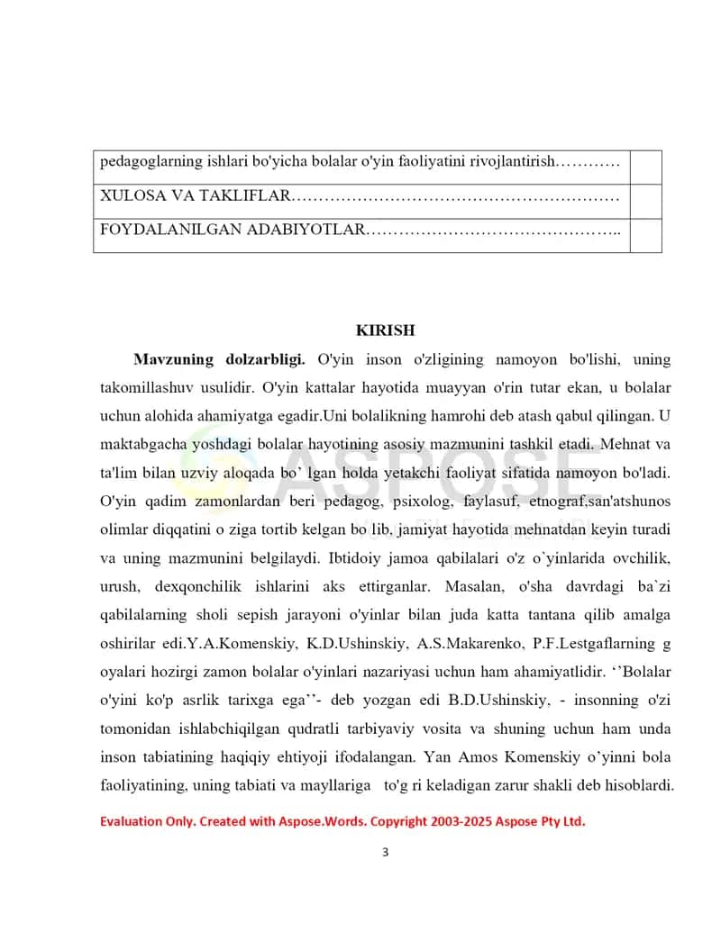 Maktabgacha ta’limda o’yin faoliyati borasida olib borilgan umumiy ishlar 2