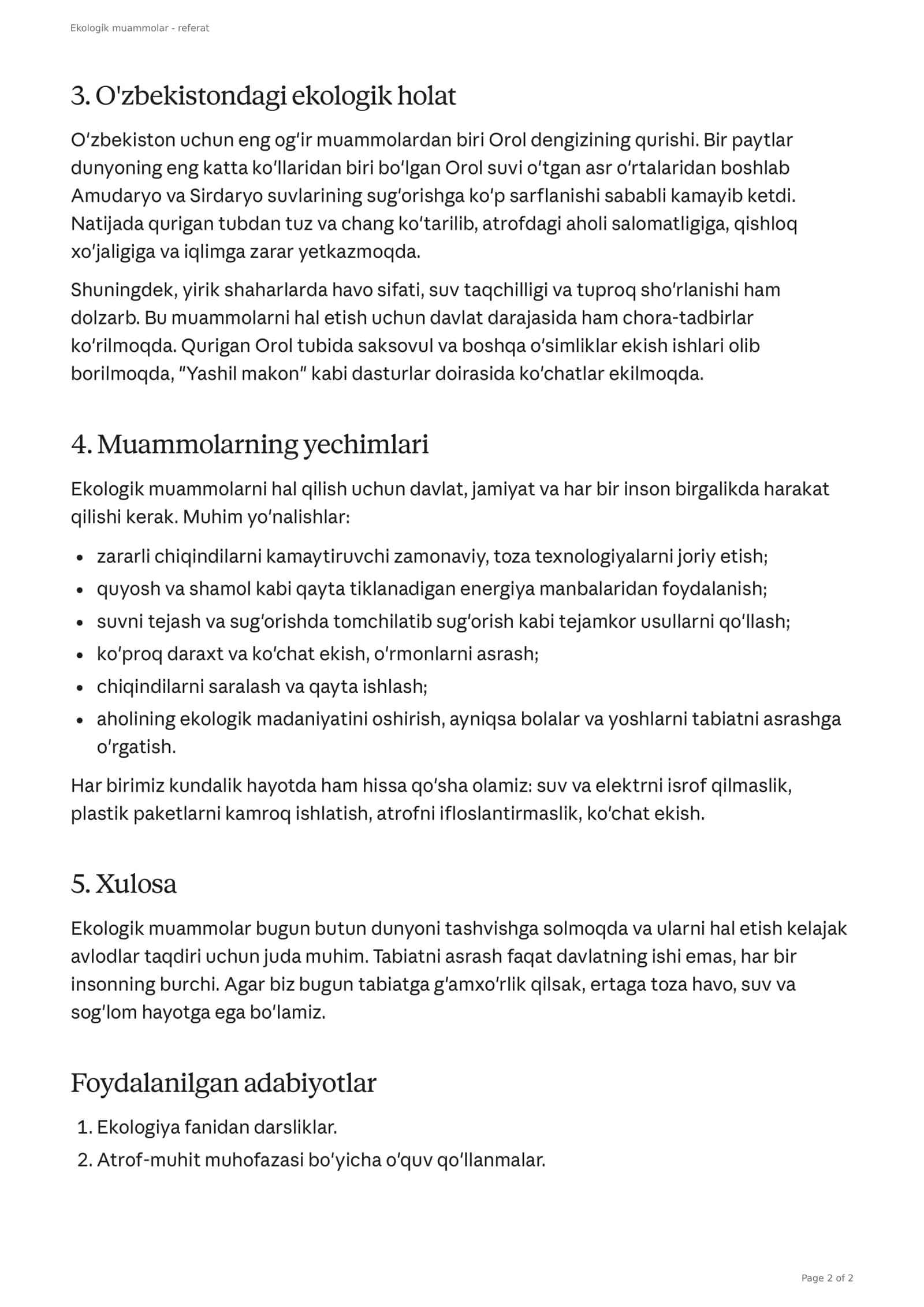 Ekologik muammolar va ularning yechimlari 2