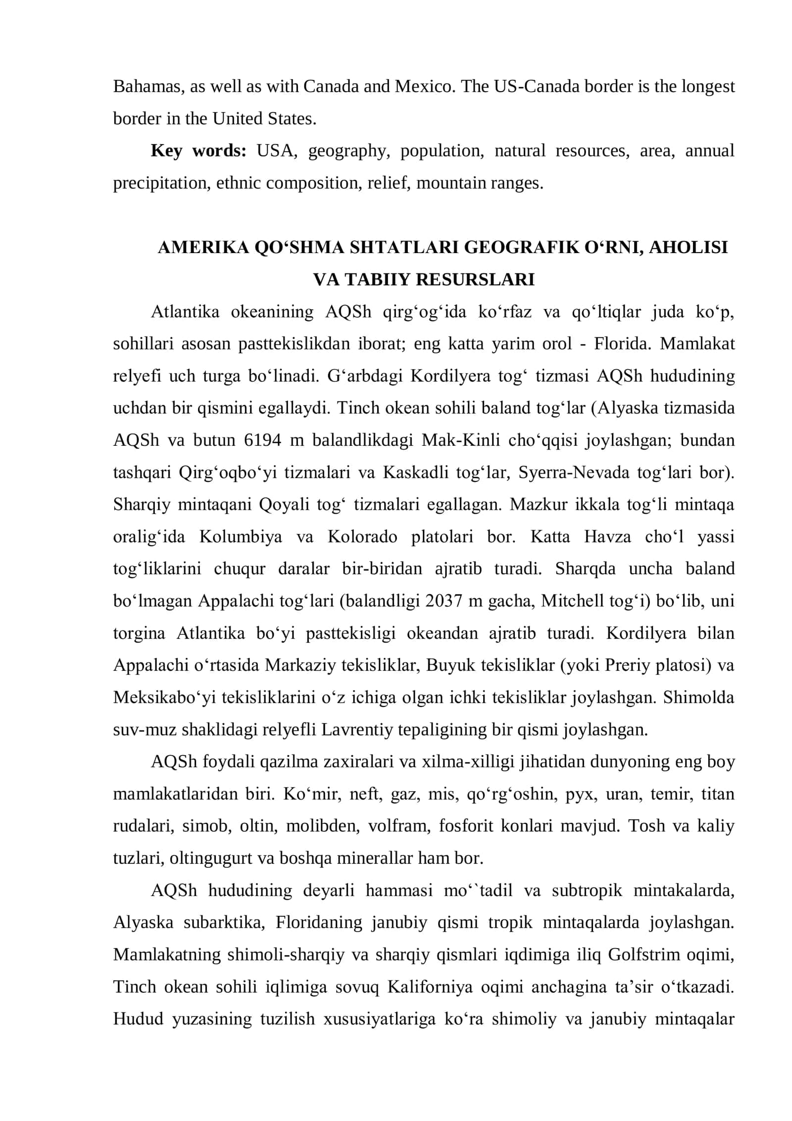 Amerika Qo‘shma Shtatlari Geografiyasi 2