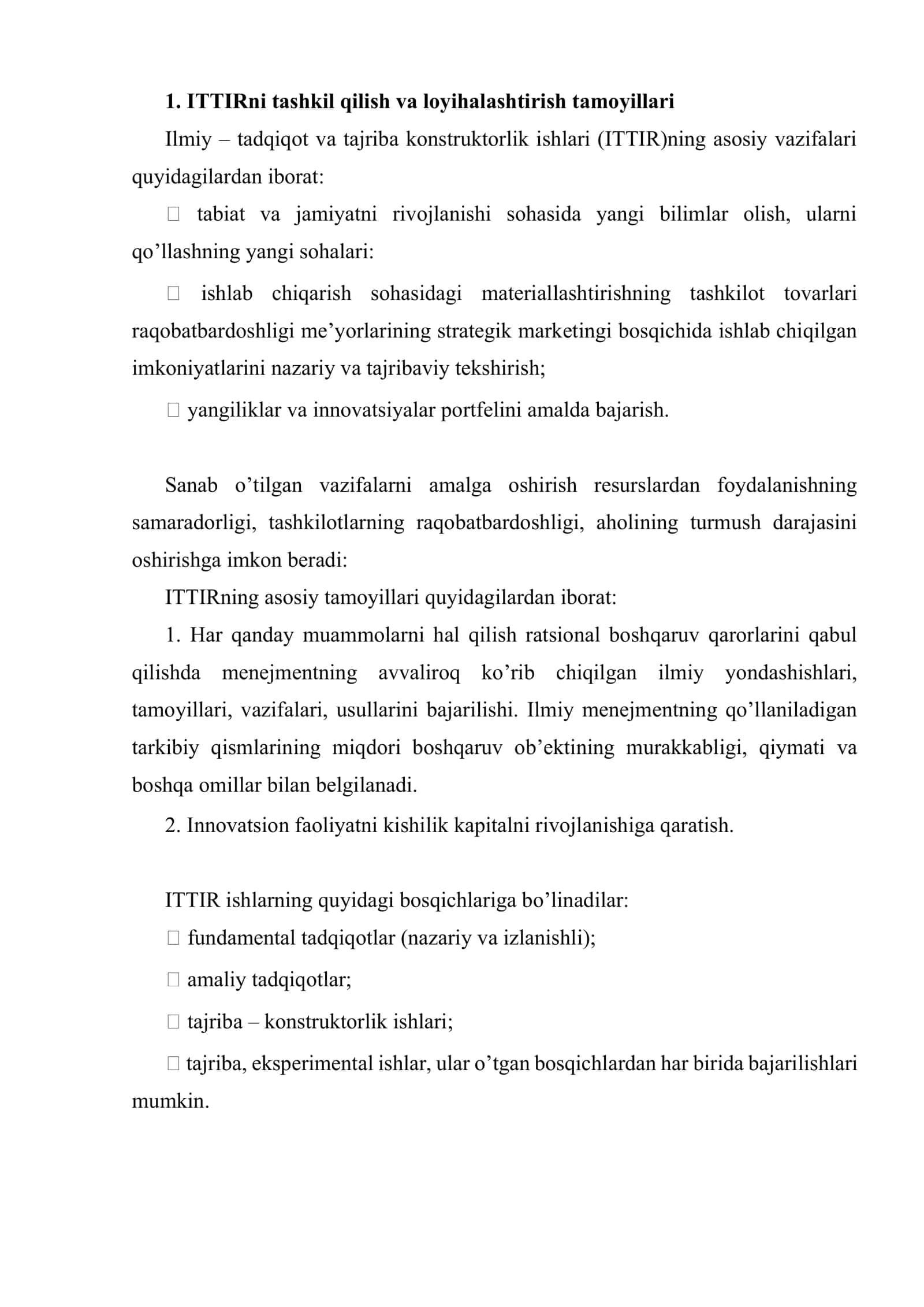 Ilmiy-tadqiqot va tajriba-konstruktorlik ishlarini tashkil etish 2