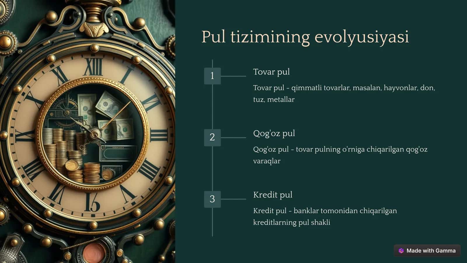 Pulning xususiyatlari va turlari. Pul-kredit tizimi 2