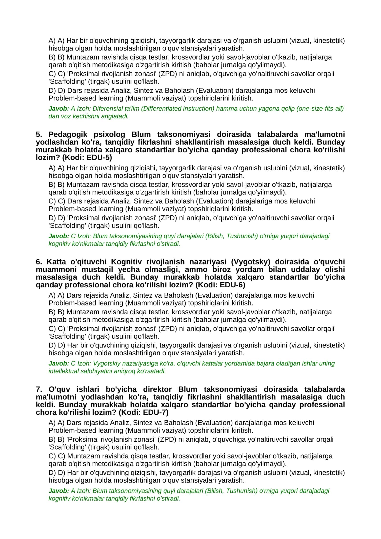 MILLIY SERTIFIKAT TESTLARI 2
