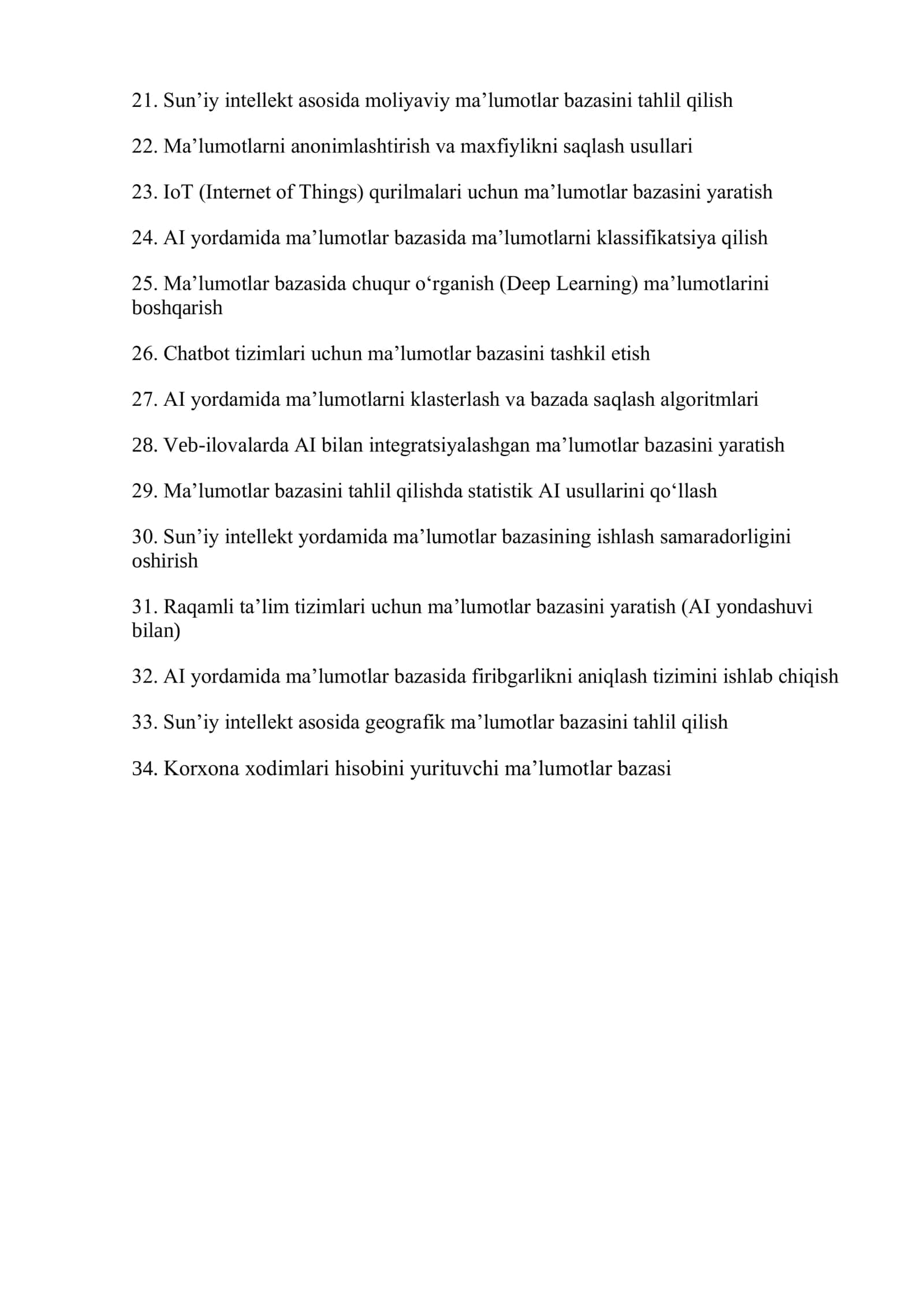 Ma’lumotlar bazasi fanidan kurs ishi 2