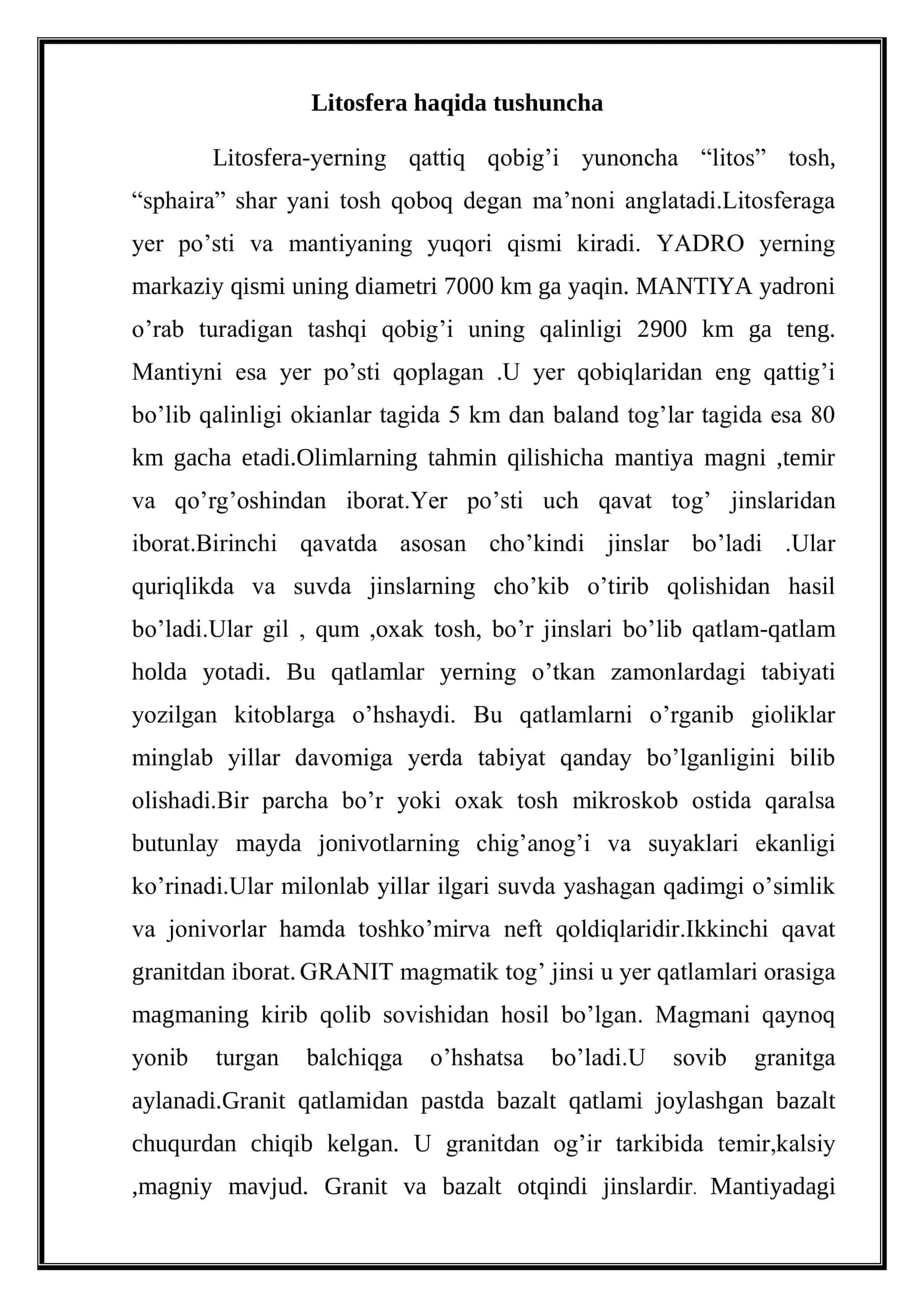Litosferaning asosiy tektonik-strukturaviy elementlari, ularning rivojlanishi va joylashishi 2