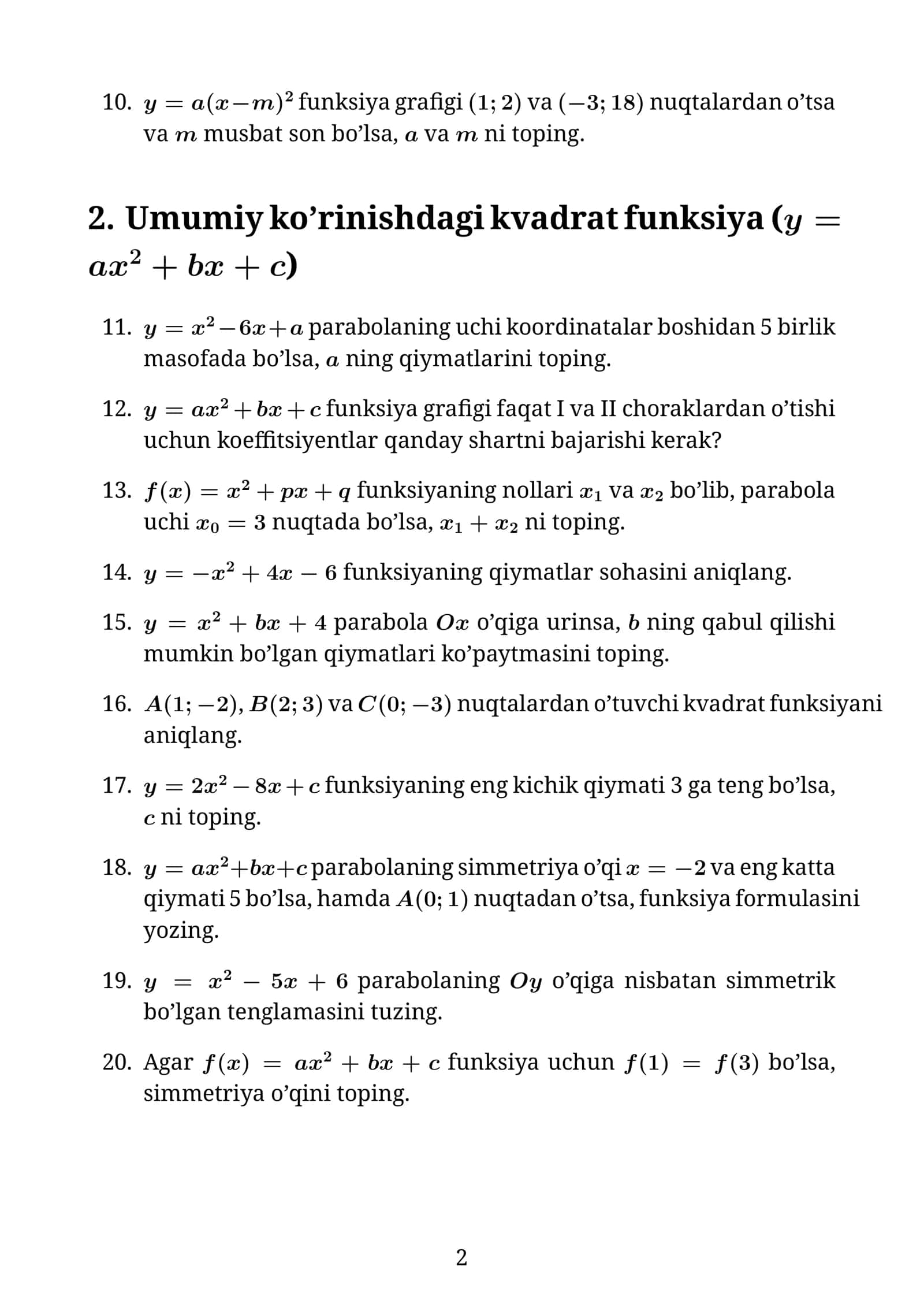 Matematika testlar 2