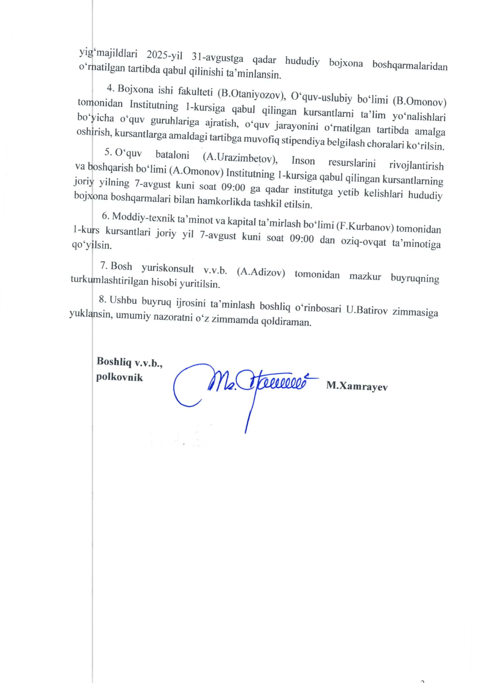 Bojxona Institutiga Qabul 2