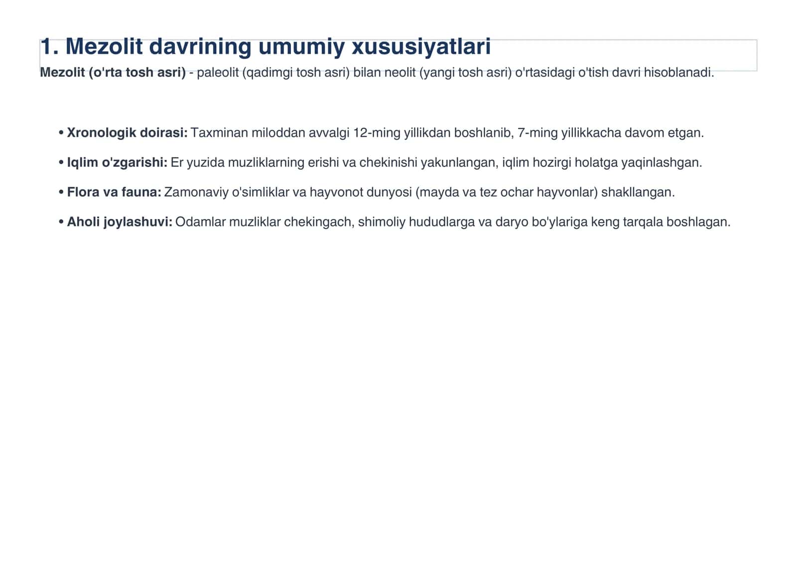 MEZOLIT DAVRI VA UNING YODGORLIKLARI 2