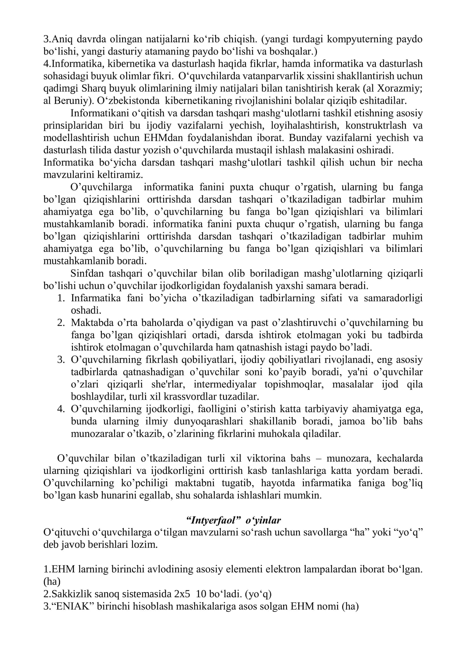 Informatika va axborot texnologiyalari fanidan darsdan tashqari mashg’ulotlarni tashkil etish 2