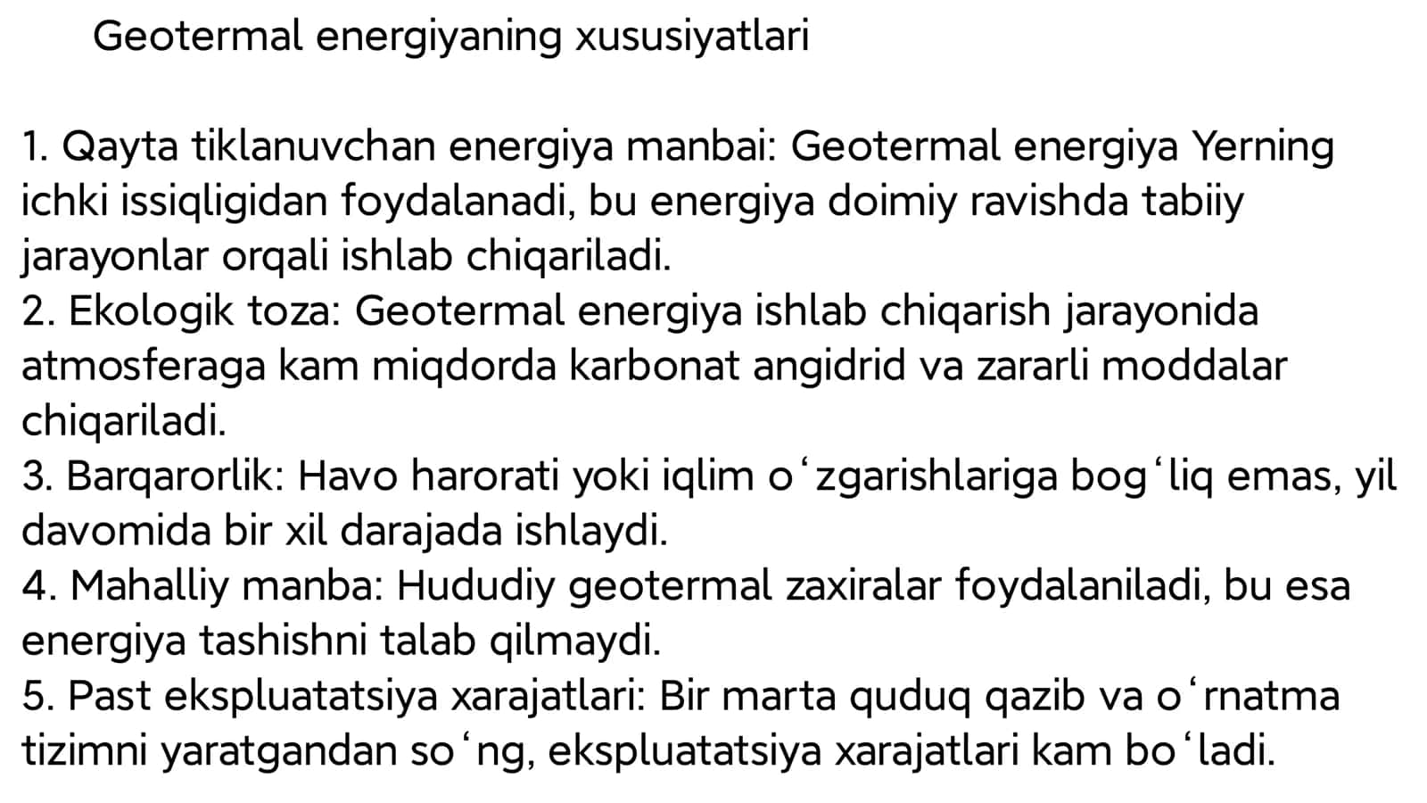 Geotermal energiyaning xususiyatlari 2