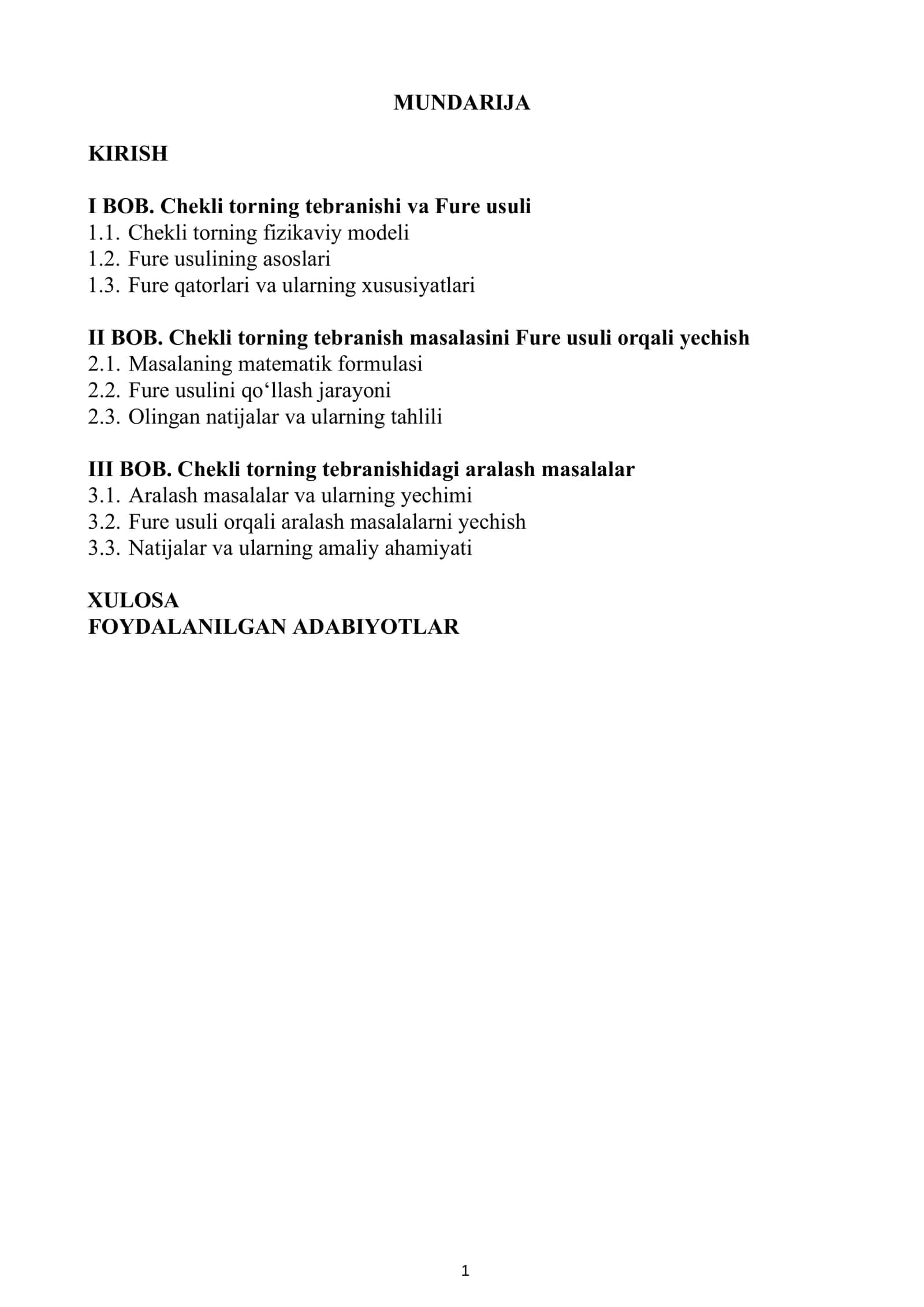MATEMATIK FIZIKA TENGLAMALARI FANIDAN TAYYORLAGAN KURS ISHI 2