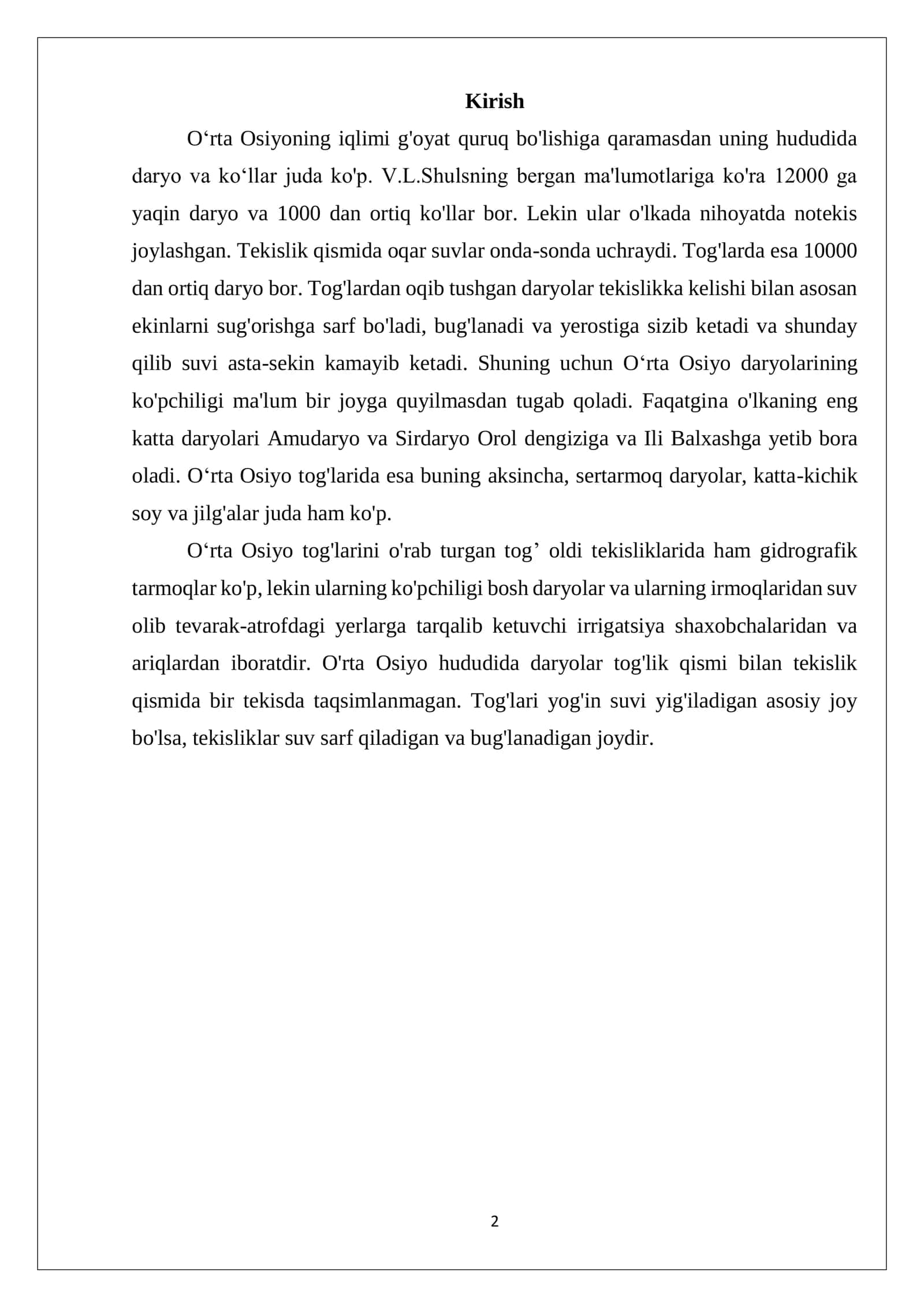 O'rta Osiyo daryolari haqida 2