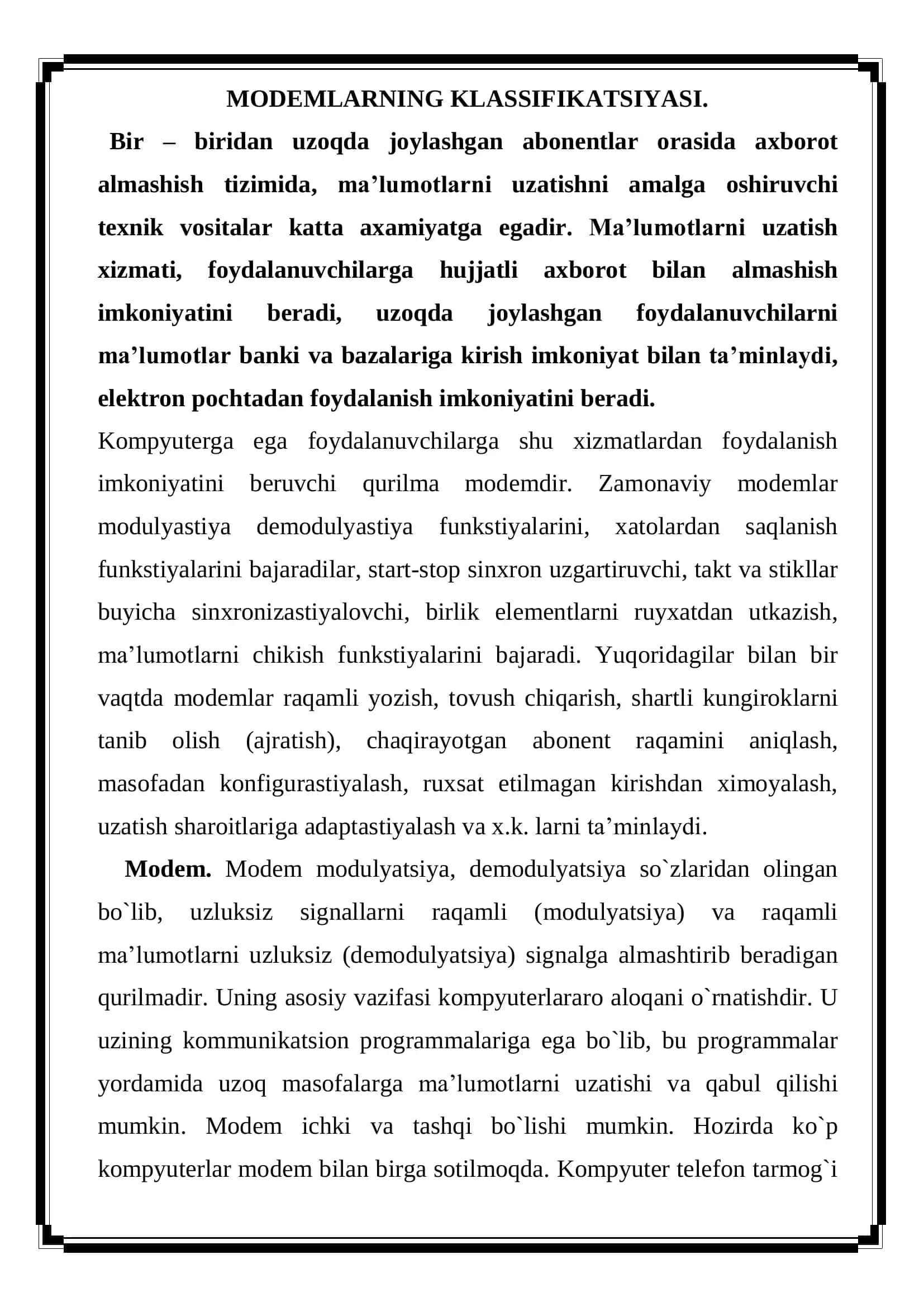 MODEM VA UNING TURLARI 2