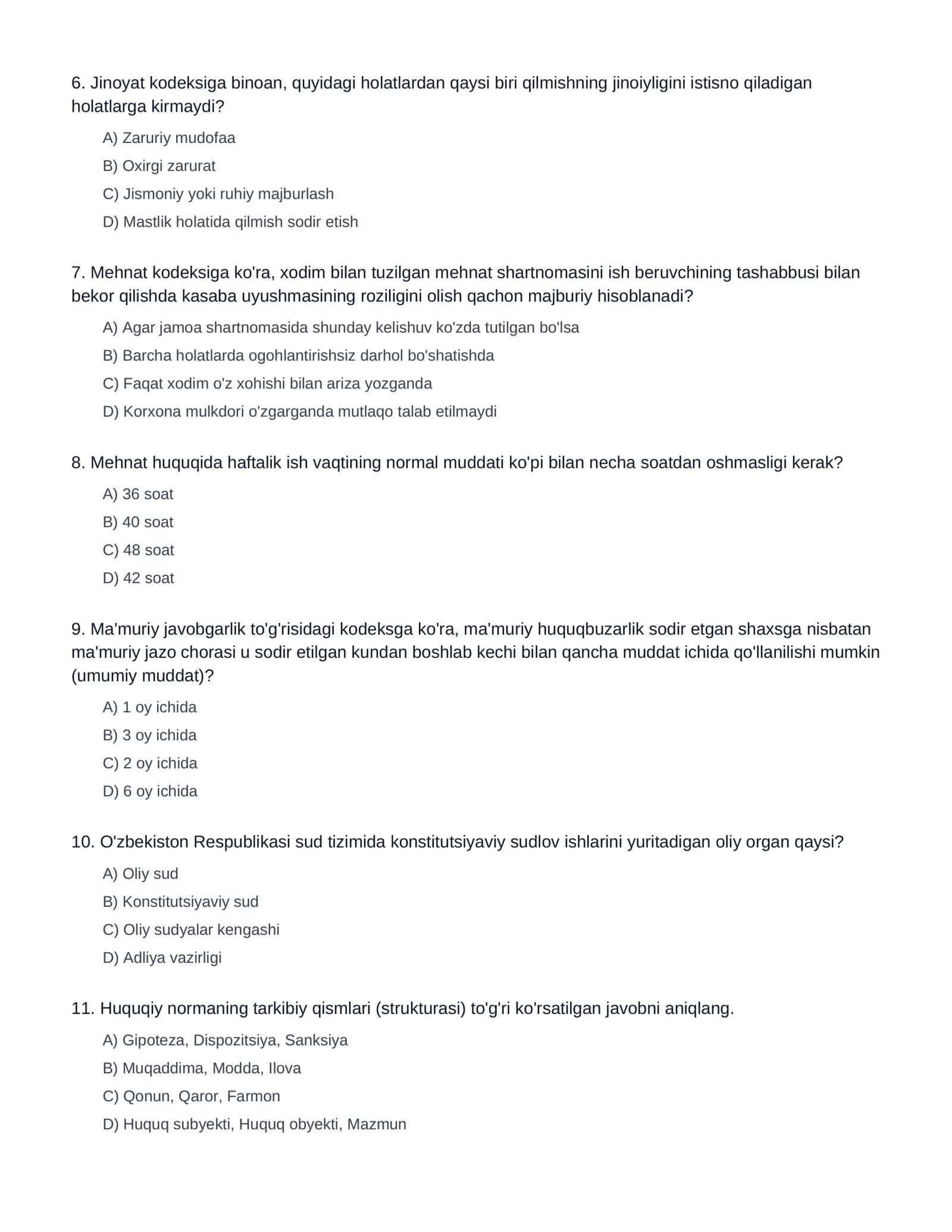 HUQUQSHUNOSLIK FANIDAN DTM ANDOZASIDAGI TEST 2