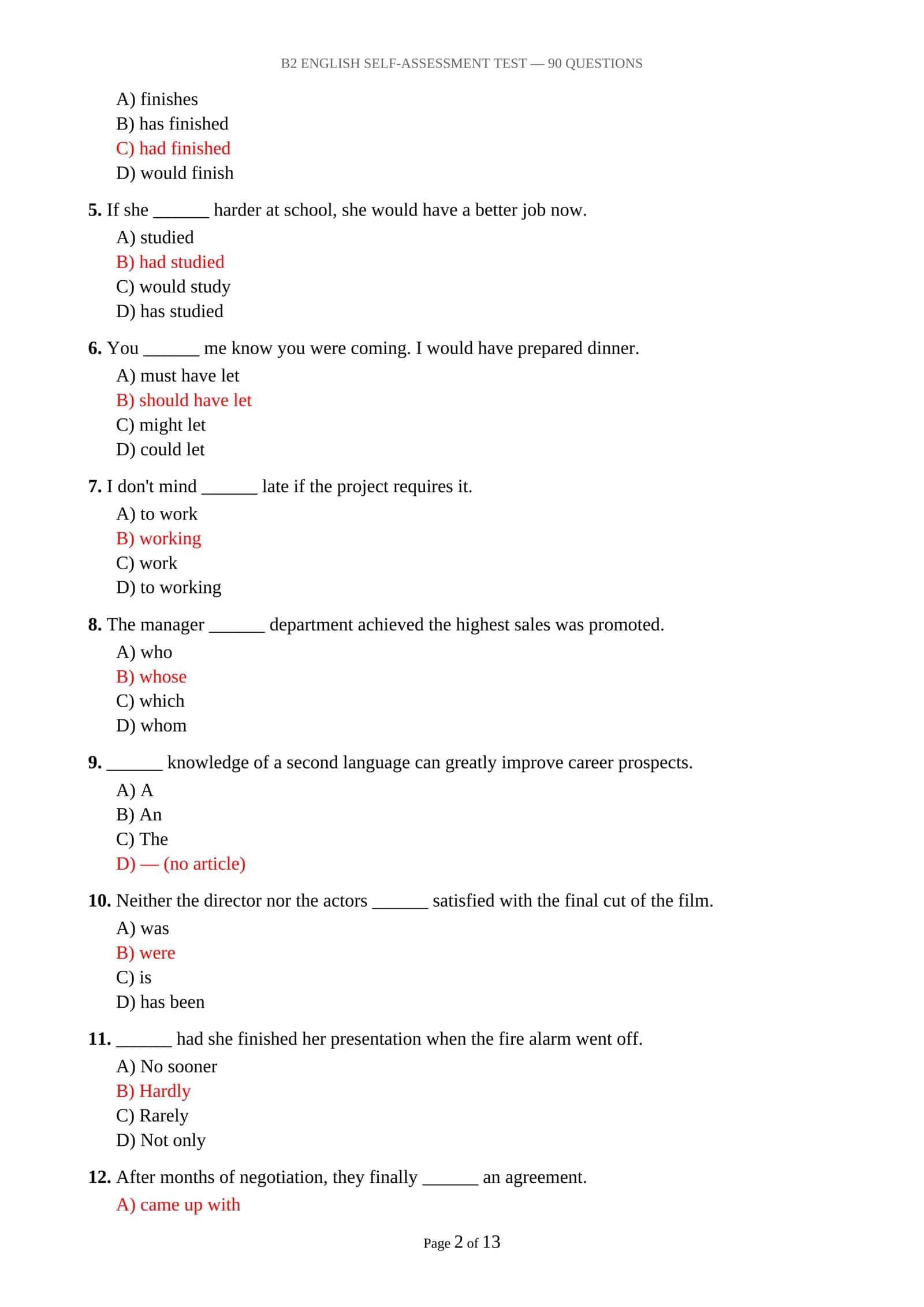 B2 ENGLISH SELF-ASSESSMENT TEST — 90 QUESTIONS 2