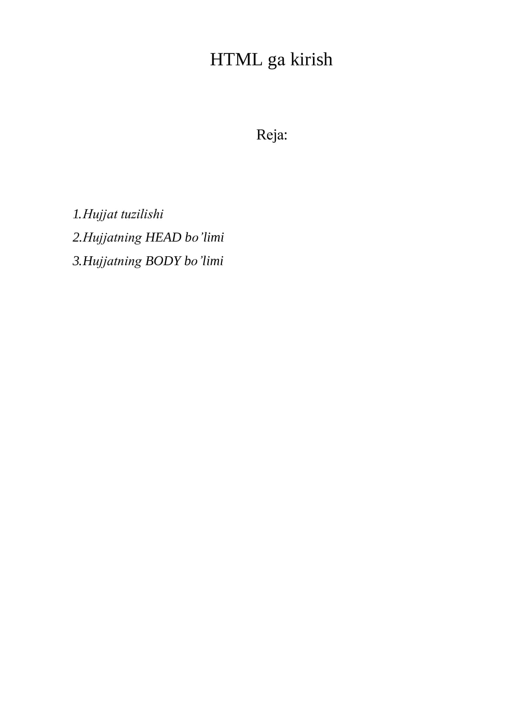 HTML gа kirish 2