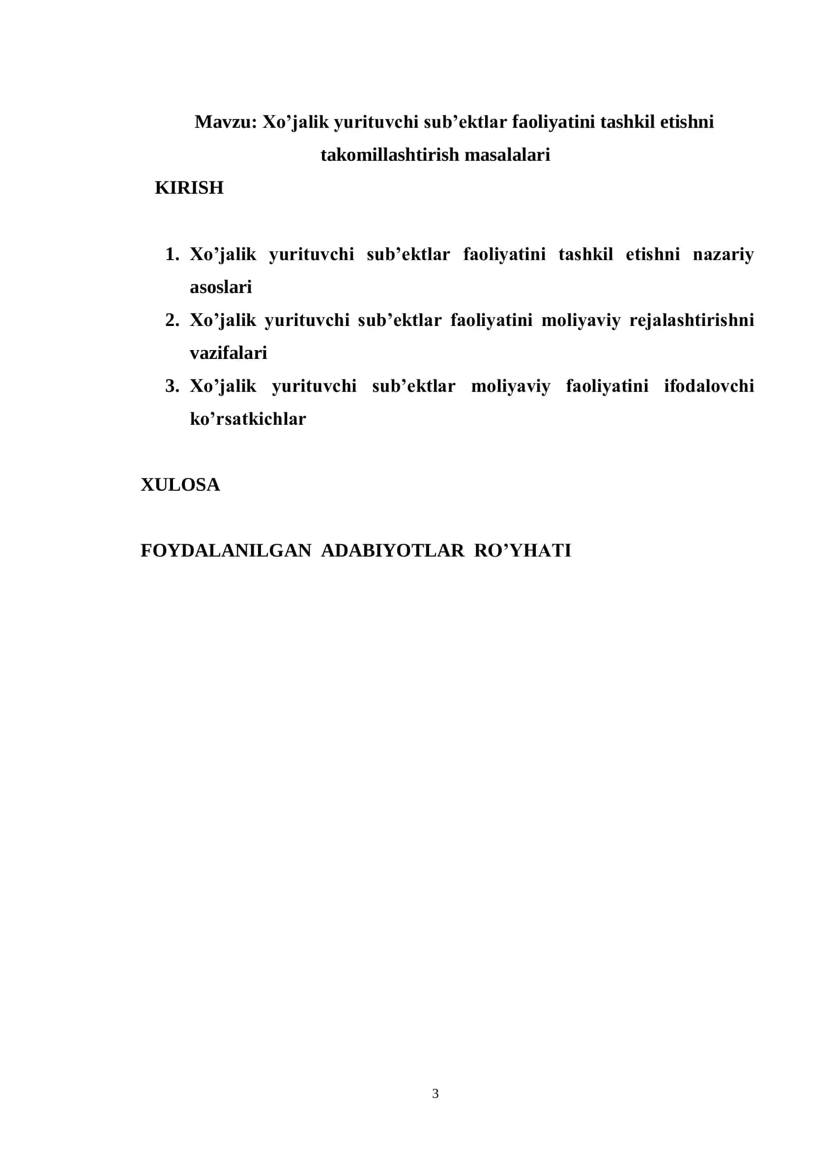 Xo’jalik yurituvchi sub’ektlar faoliyatini tashkil etishni takomillashtirish masalalari 2