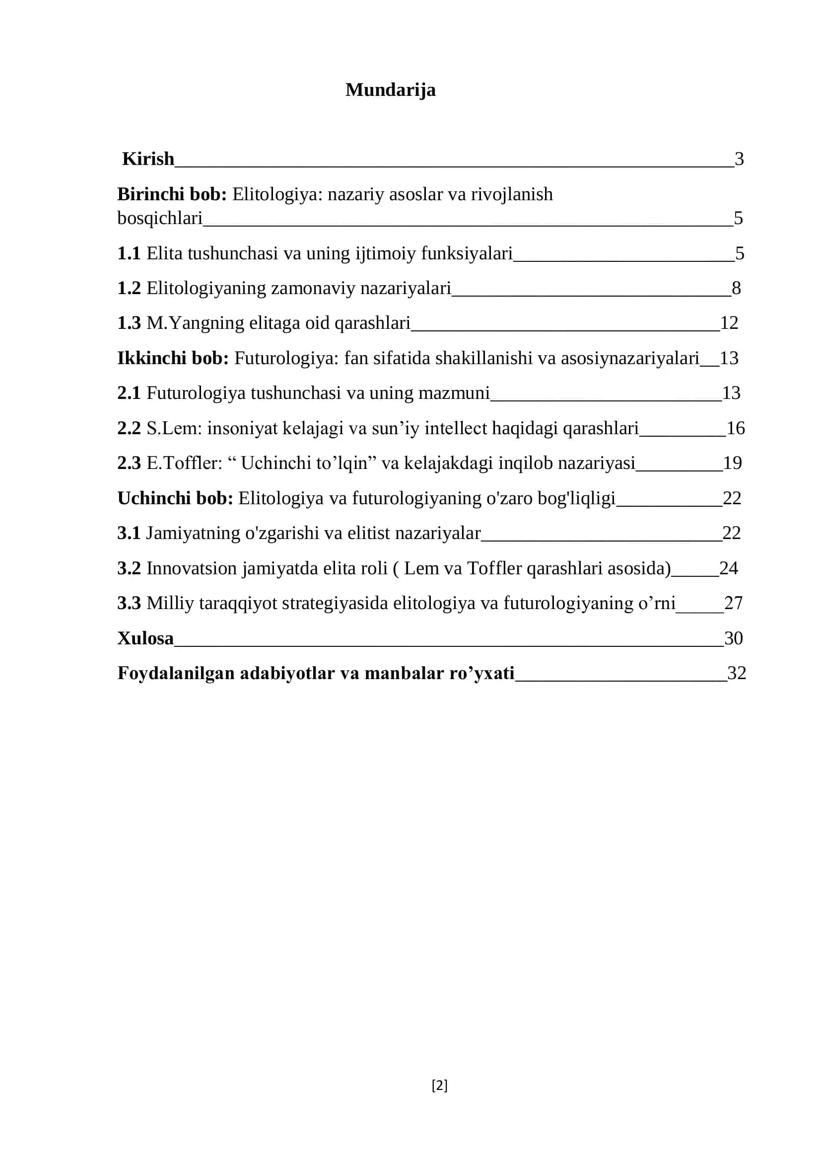 ELITOLOGIYA VA FUTUROLOGIYA ( M.YANG, S.LEMM, E.TOFFLER NAZARIYALARI) 2