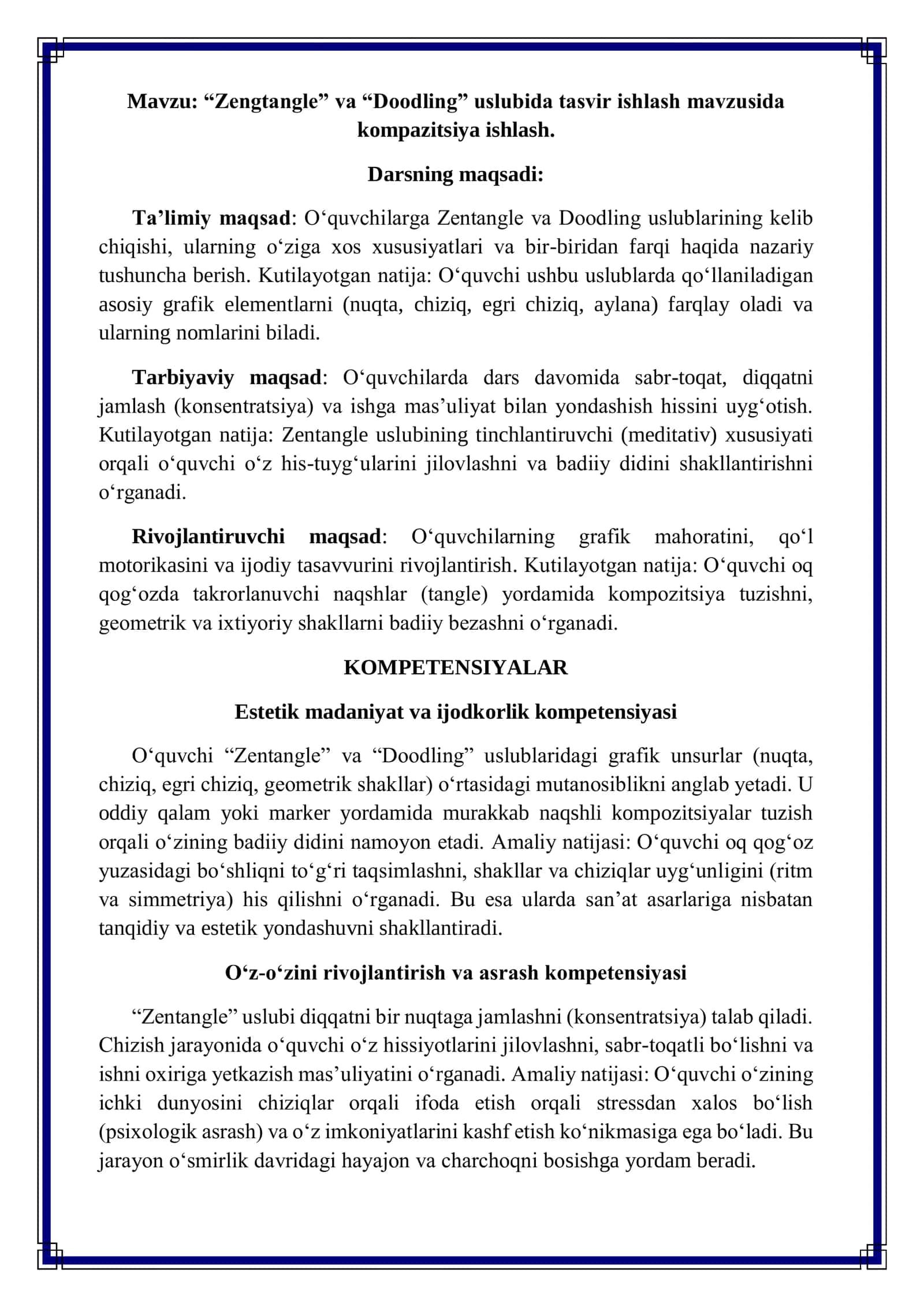 “Zengtangle” va “Doodling” uslubida tasvir ishlash mavzusida kompazitsiya ishlash 2