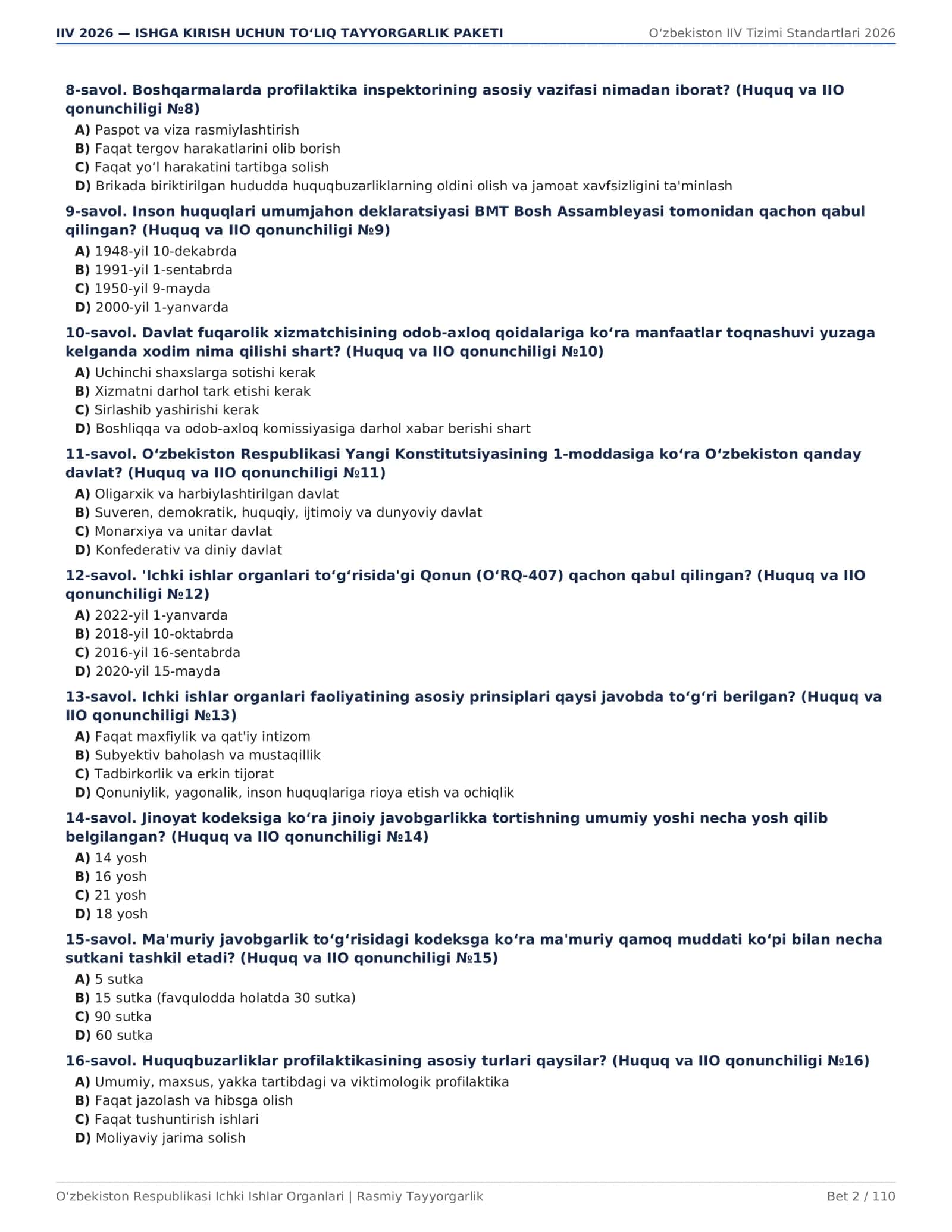 IIV 2026 — ISHGA KIRISH UCHUN TO‘LIQ TAYYORGARLIK PAKETI 2