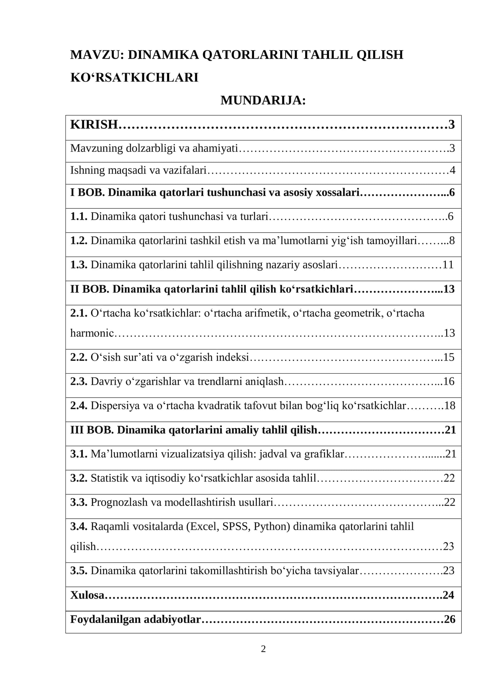 Dinamika qatorlarini tahlil qilish koʻrsatkichlari 2