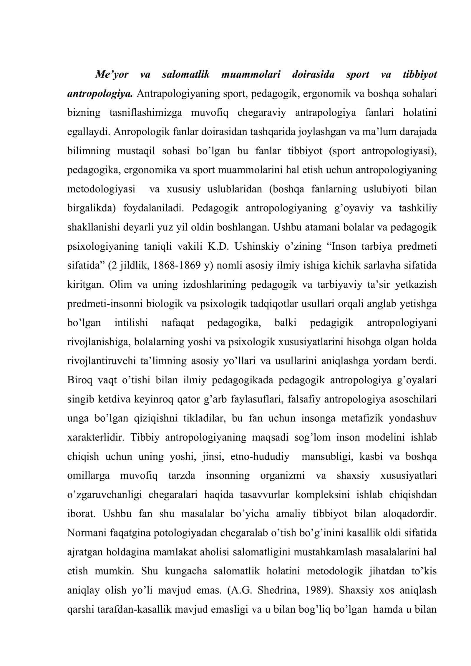 Sport antropologiyasi salomatlik va me’yor muammolarini hal etish yo’llari. Konstitutsiya haqida ma’lumot 2