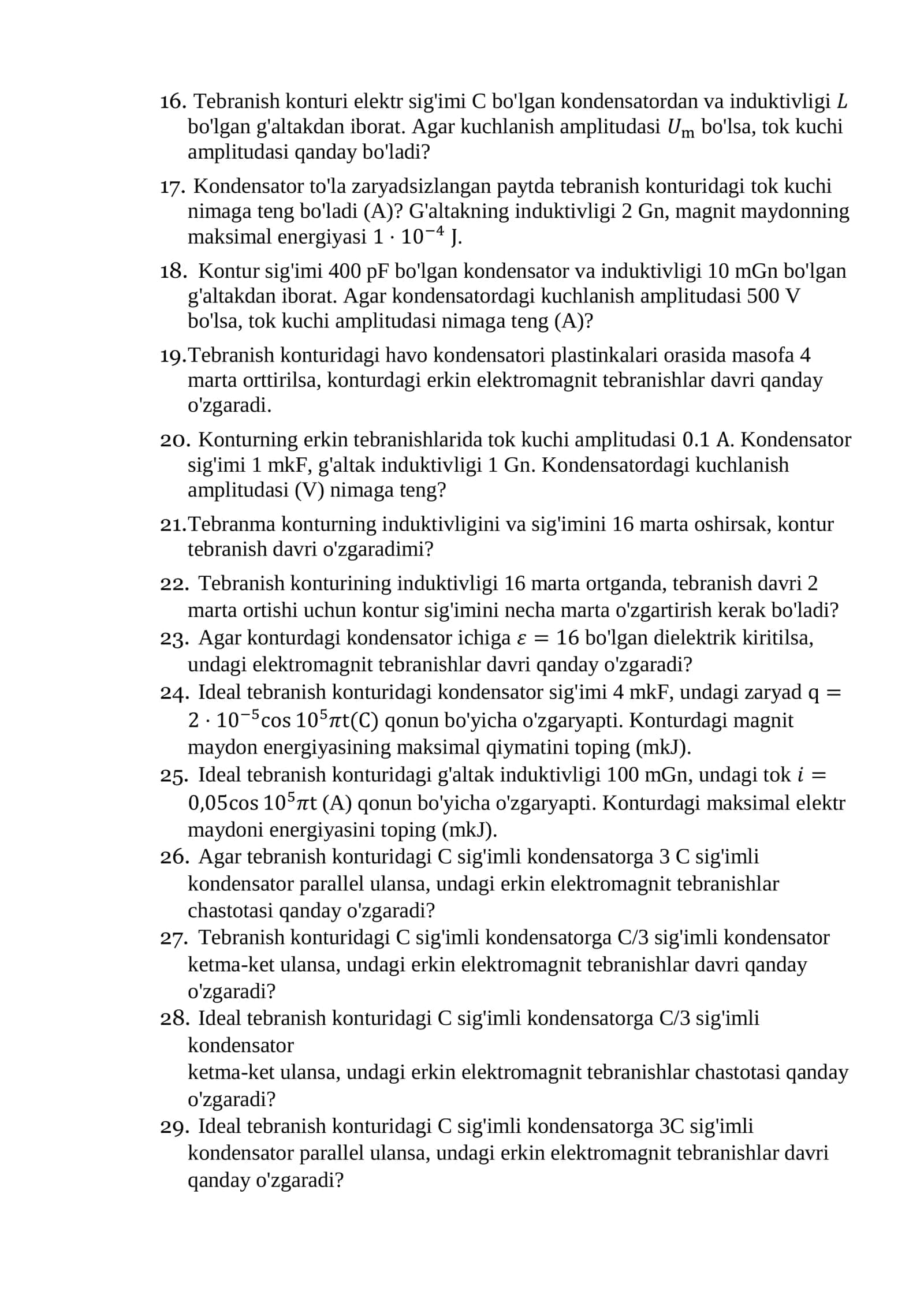 Elektr konturdagi tebranishlar. Tomson formulasi 2
