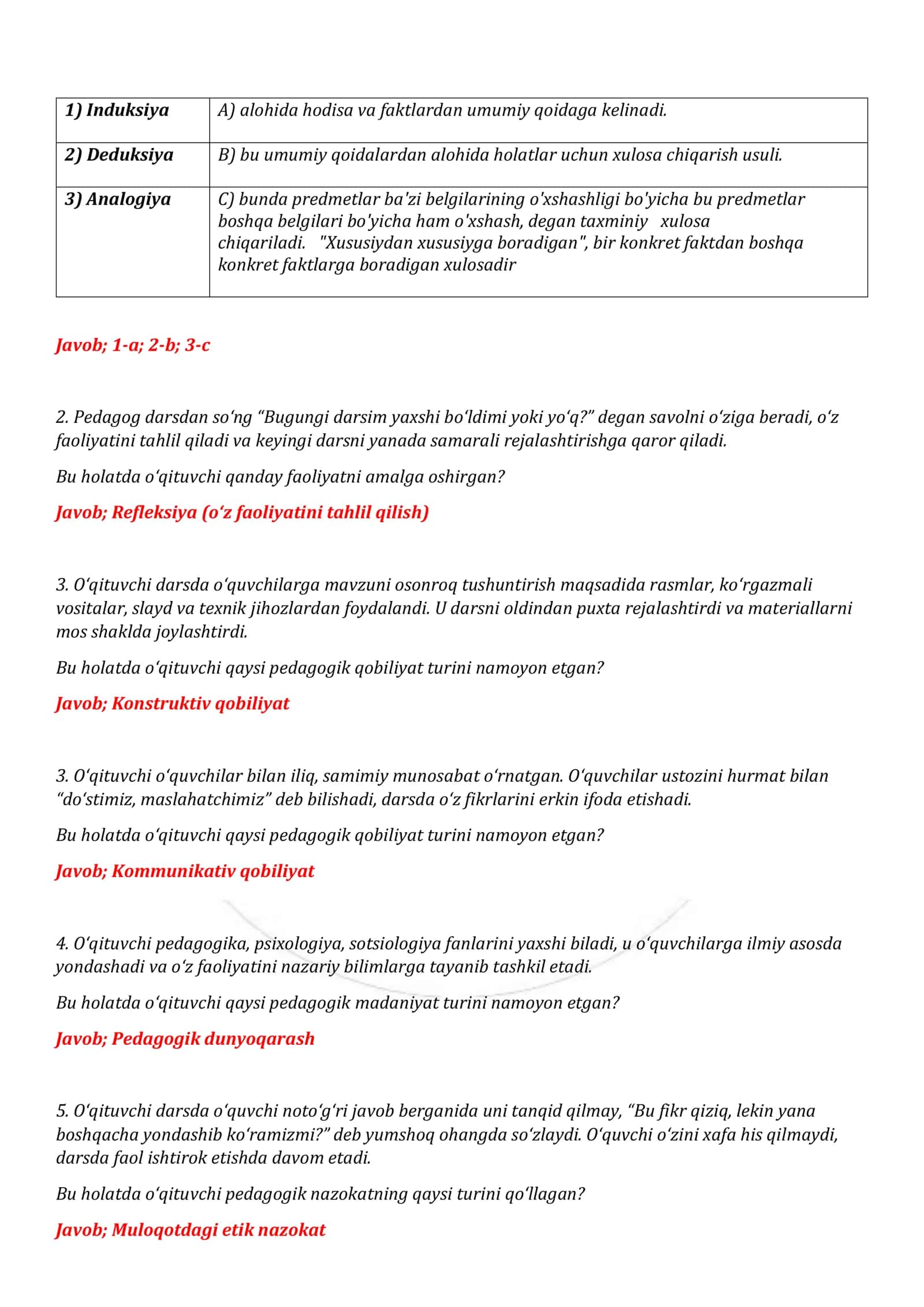 2025-yil kuzgi attestatsiya sinovlarida PEDAGOGIK MAHORAT va KASB STANDARTI bo'yicha 100% foiz orginal tushgan testlar to'plami! 2