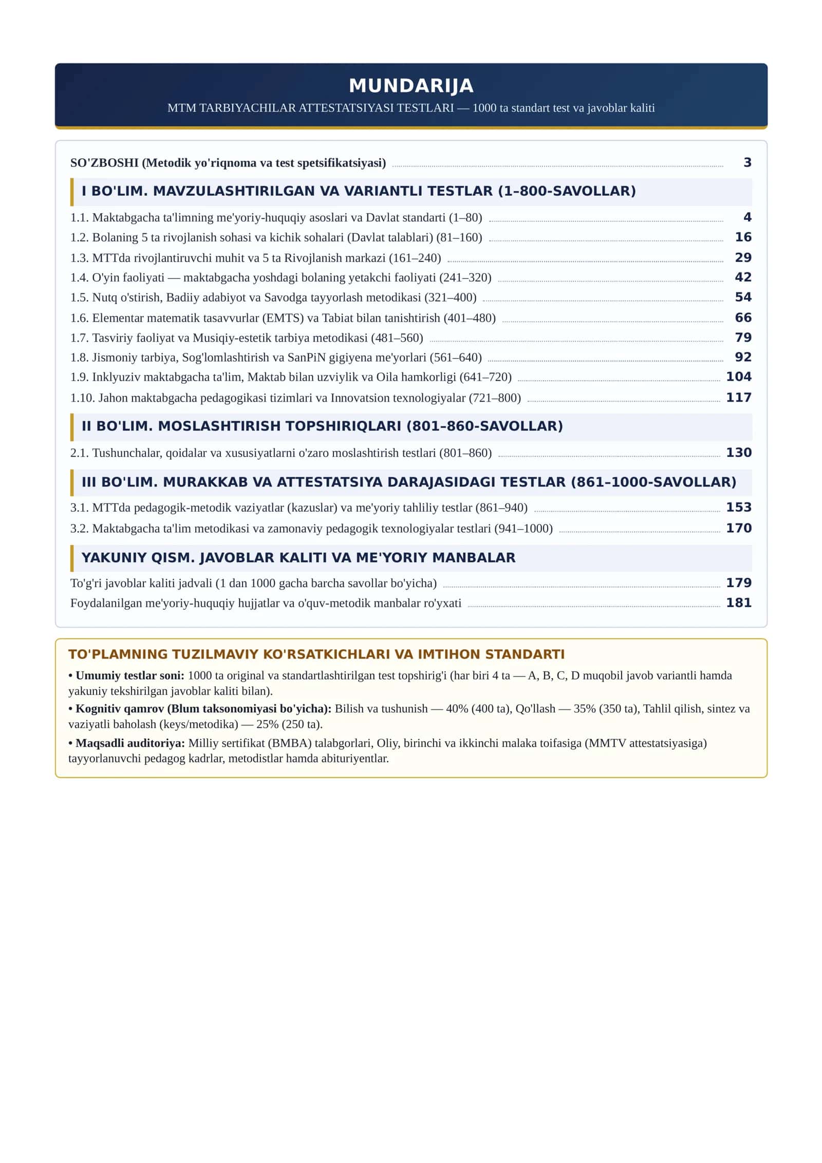 MTM TARBIYACHILAR ATTESTATSIYASI TESTLARI 1000 ta javoblari bilan 2