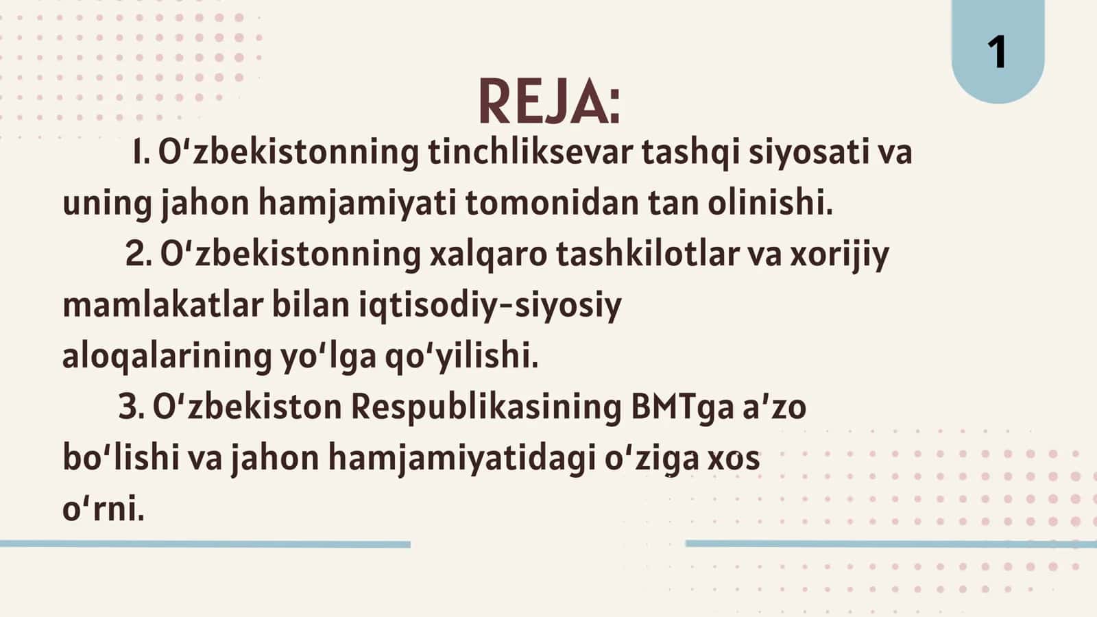 O‘zbekistonning tinchliksevar tashqi siyosati va uning jahon hamjamiyati tomonidan tan olinishi 2