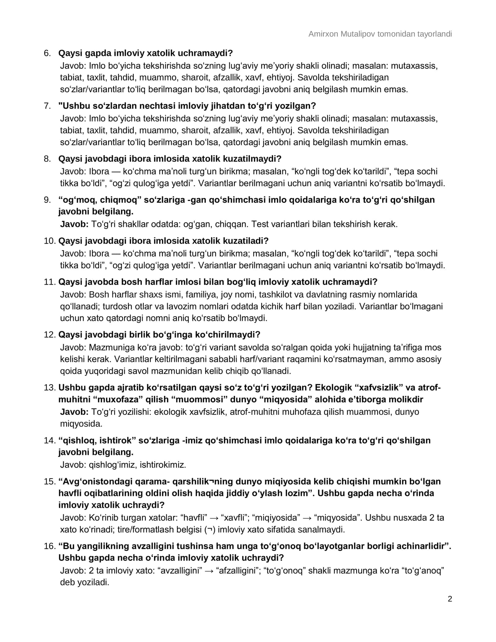 davlat tilli testlari 2