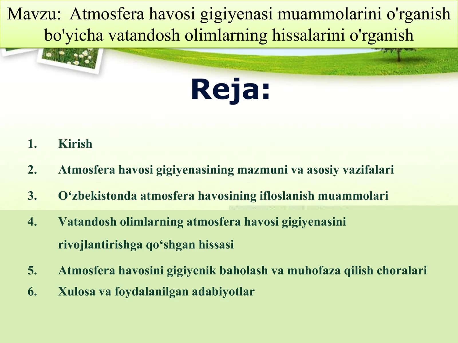 Atmosfera havosi gigiyenasi muammolarini o'rganish 2