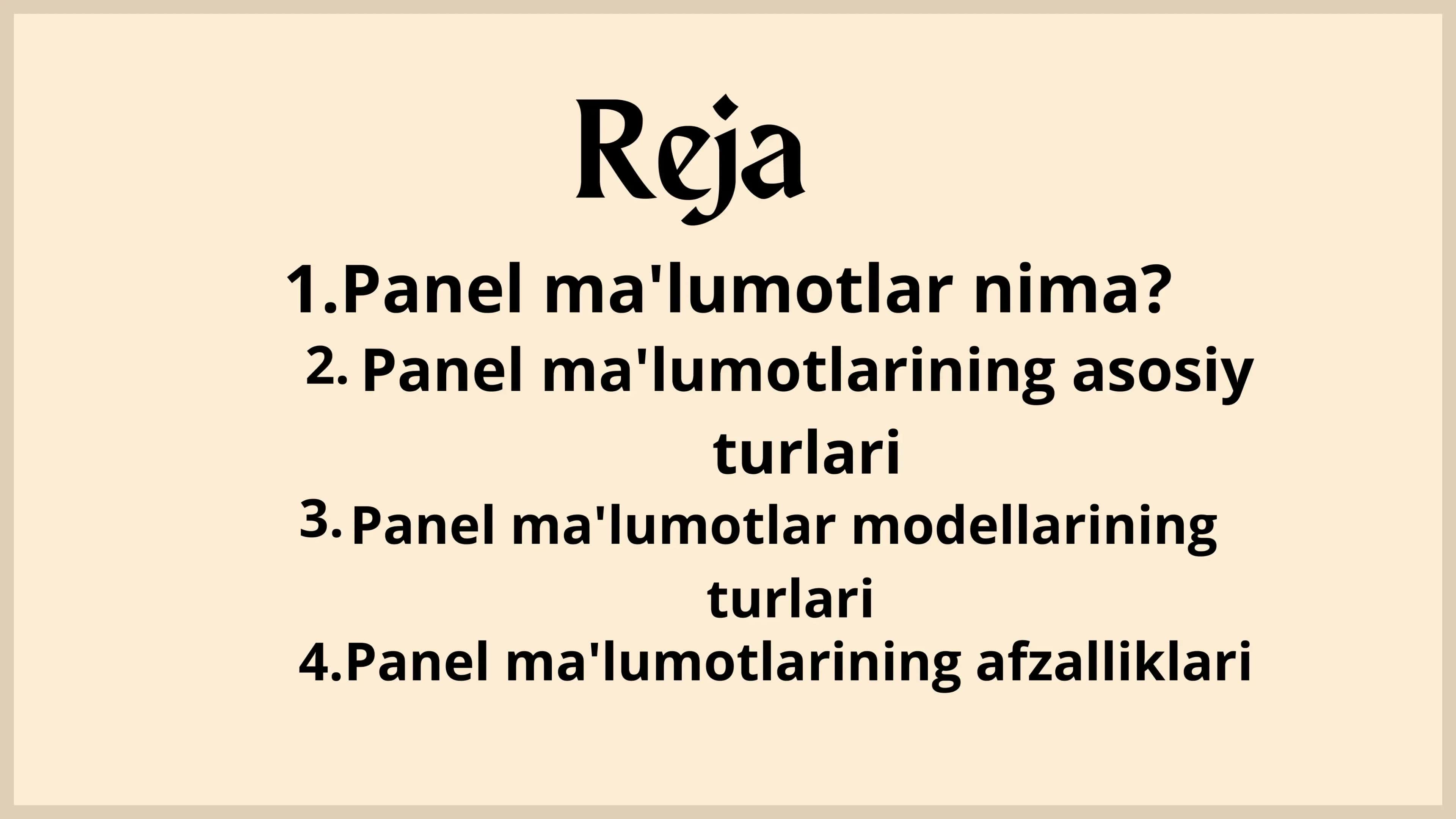 Panel ma'lumotlar modellari 2