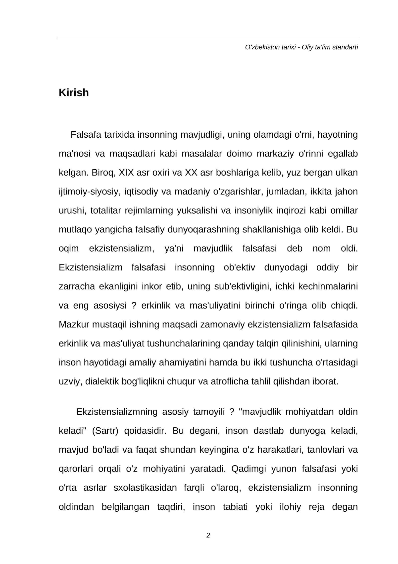 MUSTAQIL ISH: Zamonaviy ekzistensializm 2